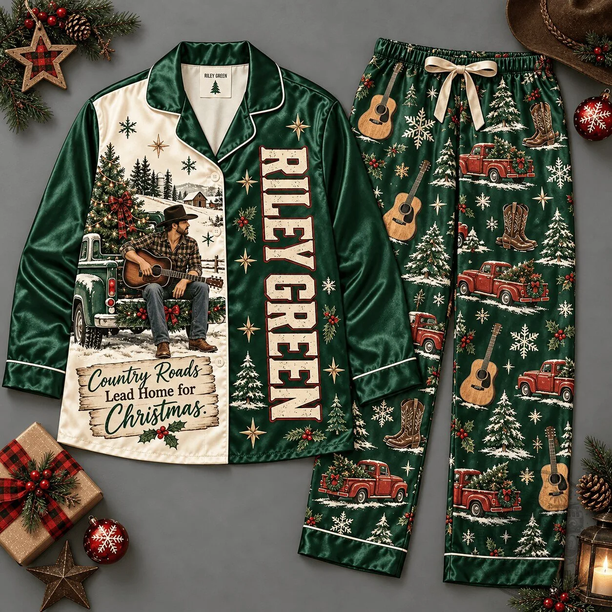 Riley Green Country Roads Lead Home for Christmas Pajamas Set