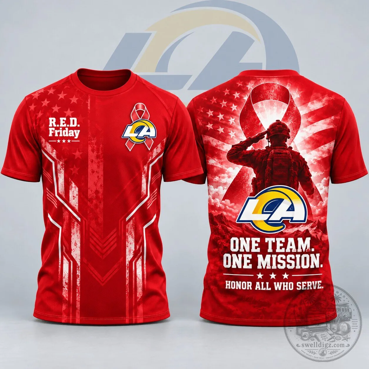 Los Angeles Rams R.E.D. Friday One Team One Mission Patriotic Soldier Tribute T-Shirt