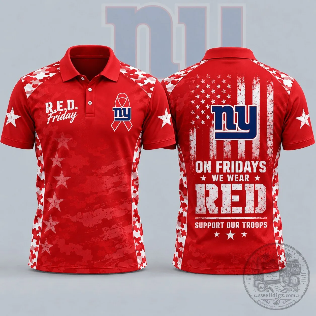 New York Giants R.E.D. Friday Patriotic Military Camouflage American Flag Polo Shirt