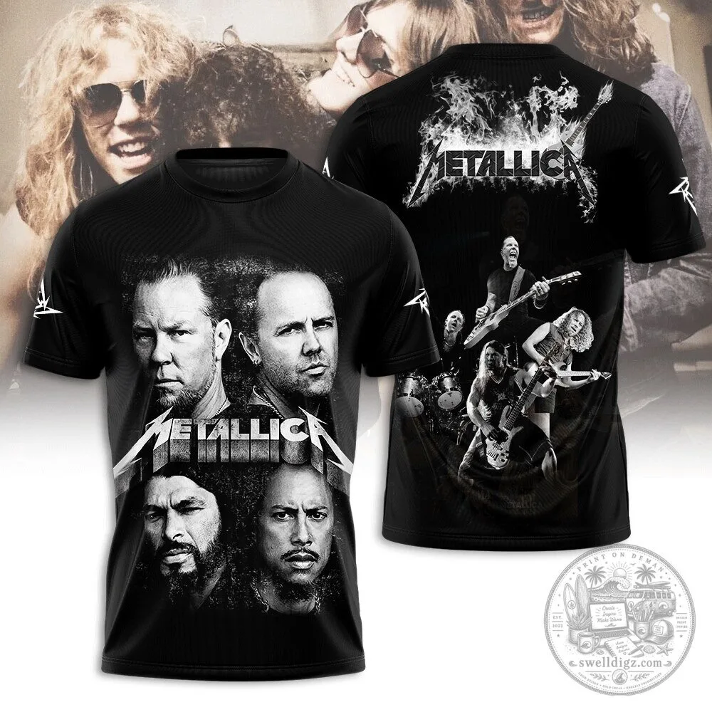 Metallica Band Members Black Graphic Design Heavy Metal Music T-Shirt