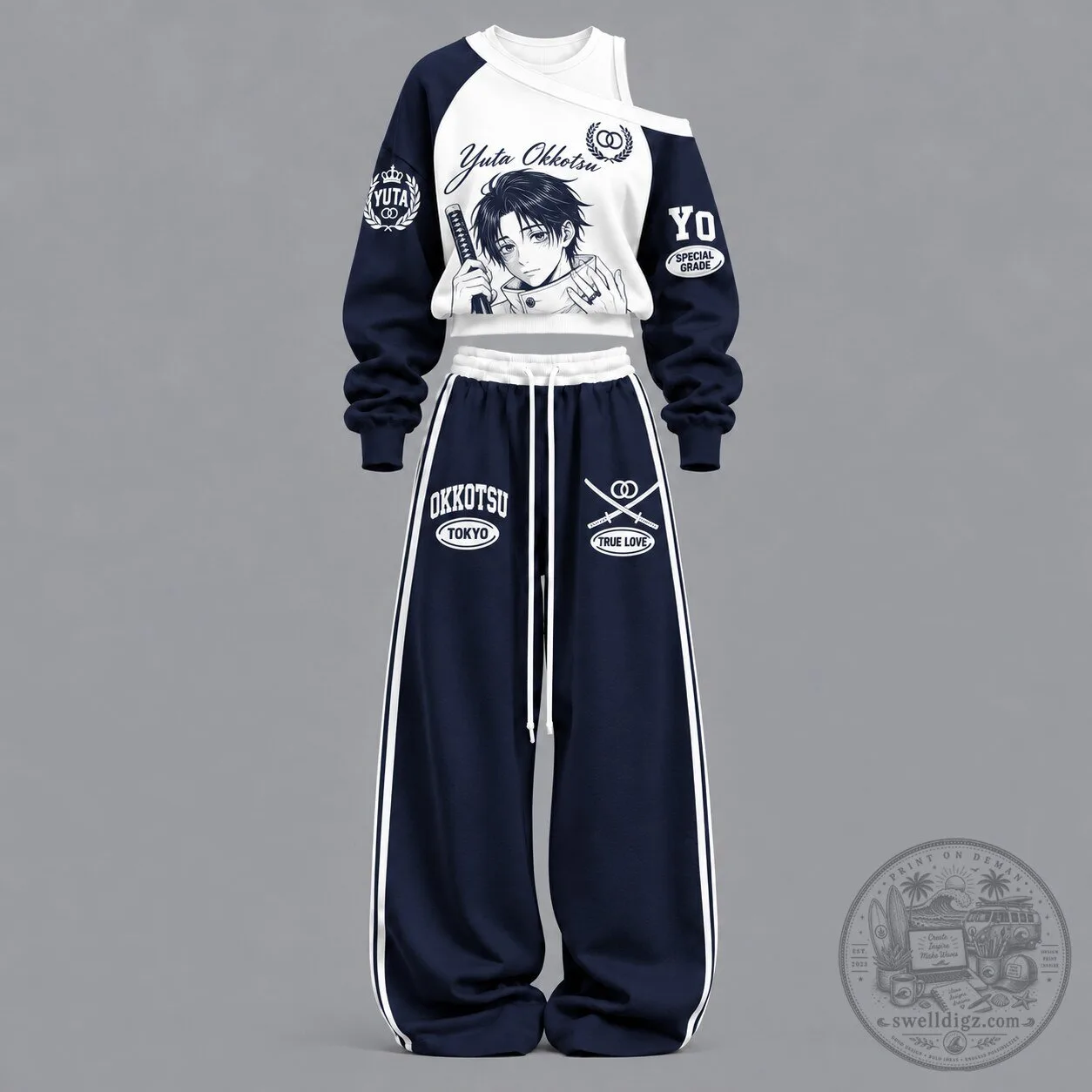 Jujutsu Kaisen Yuta Okkotsu Anime Off-Shoulder Sweatshirt and Pants Set