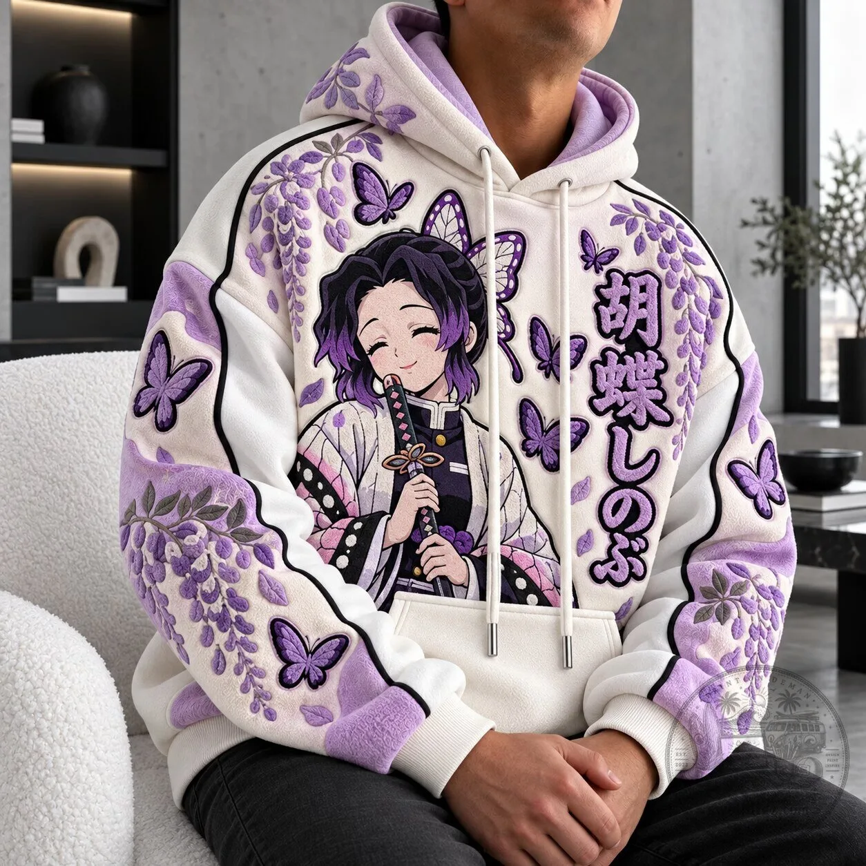 Demon Slayer Shinobu Kocho Anime Embroidered Hoodie with Butterflies