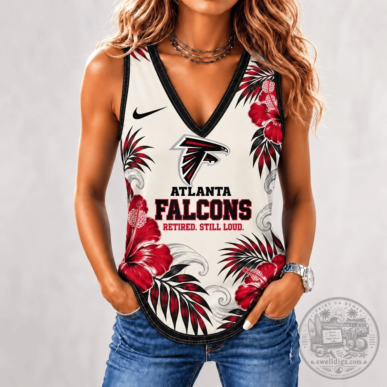 Atlanta Falcons Retired Still Loud Tropical Floral Sleeveless Tank Top
