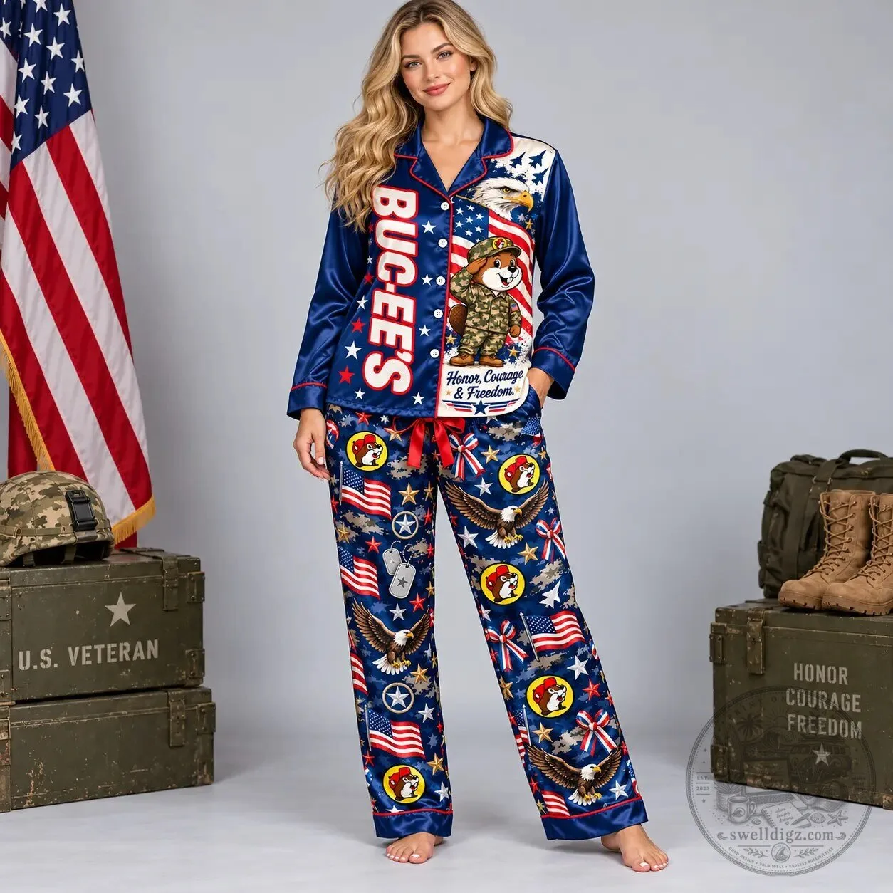 Buc-ee's Pajamas Set Patriotic Eagle Honor Courage Freedom Long Sleeve 4 Buc-ee