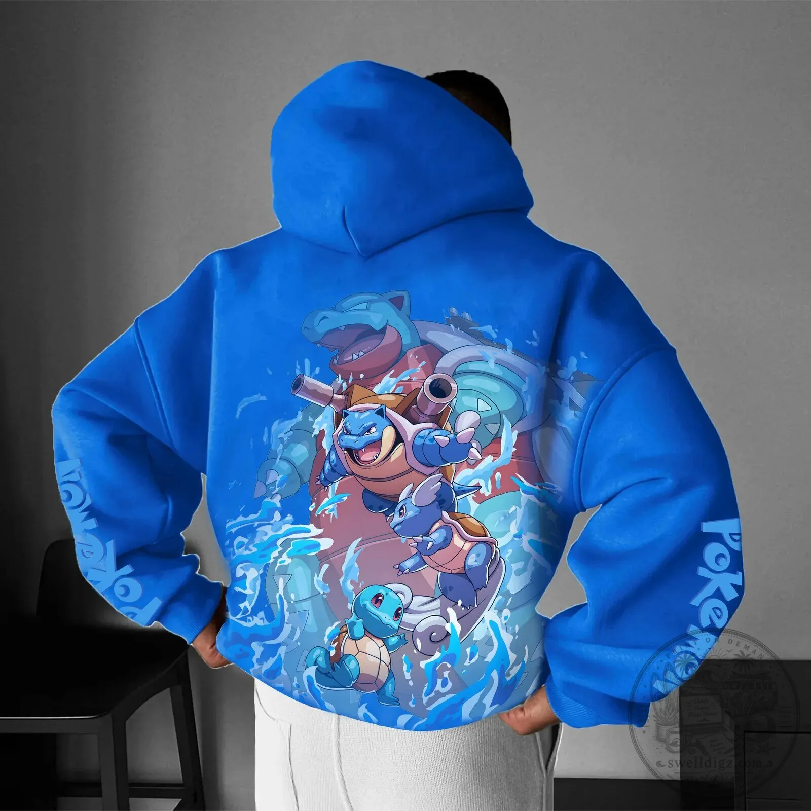 Pokemon Blastoise Squirtle Wartortle Evolution Blue Graphic Hoodie
