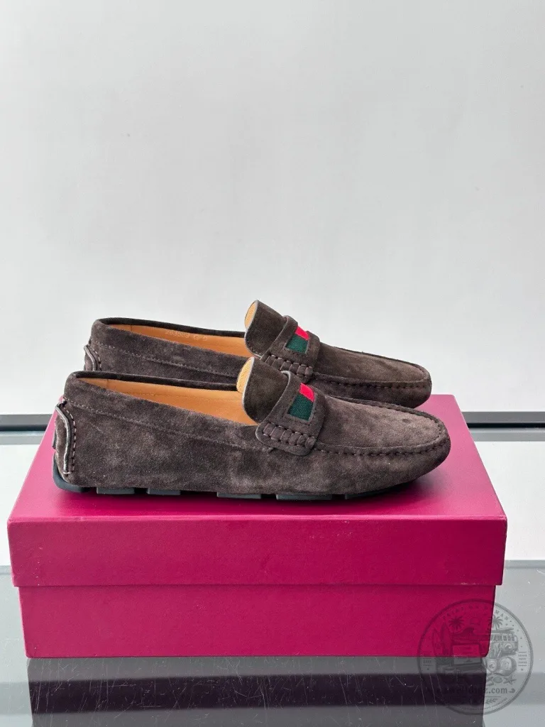 Gucci Brown Suede Loafers with Web Detail for Men and Women