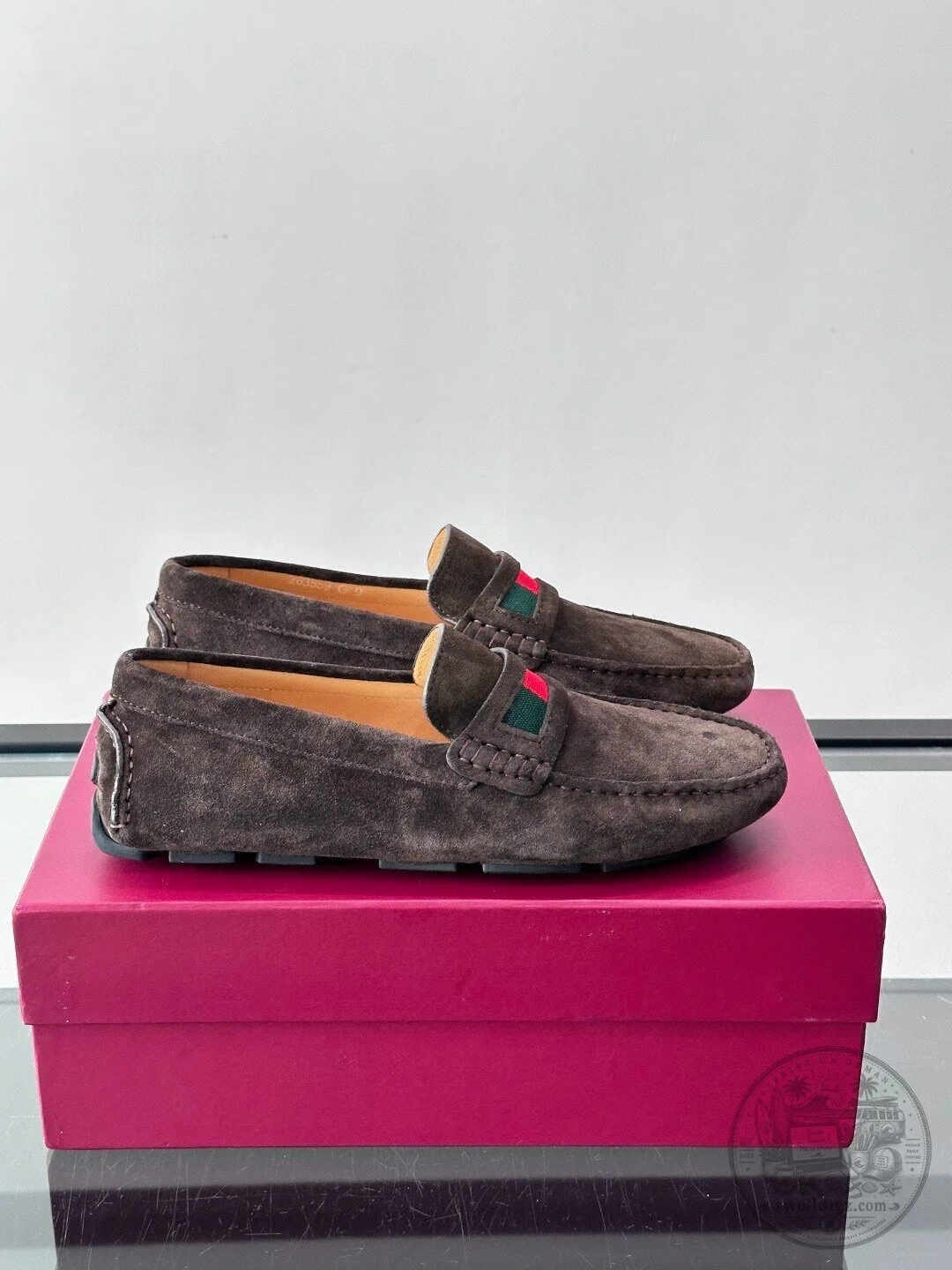 Gucci Brown Suede Loafers with Web Detail for Men and Women