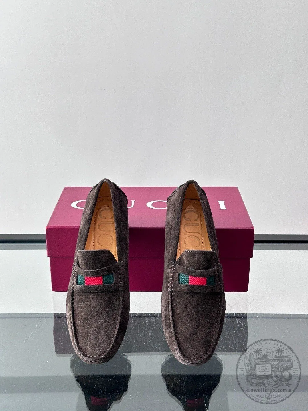 Gucci Brown Suede Loafers with Web Detail for Men and Women 6 Gucci Brown Suede Loafers with Web Detail for Men and Women