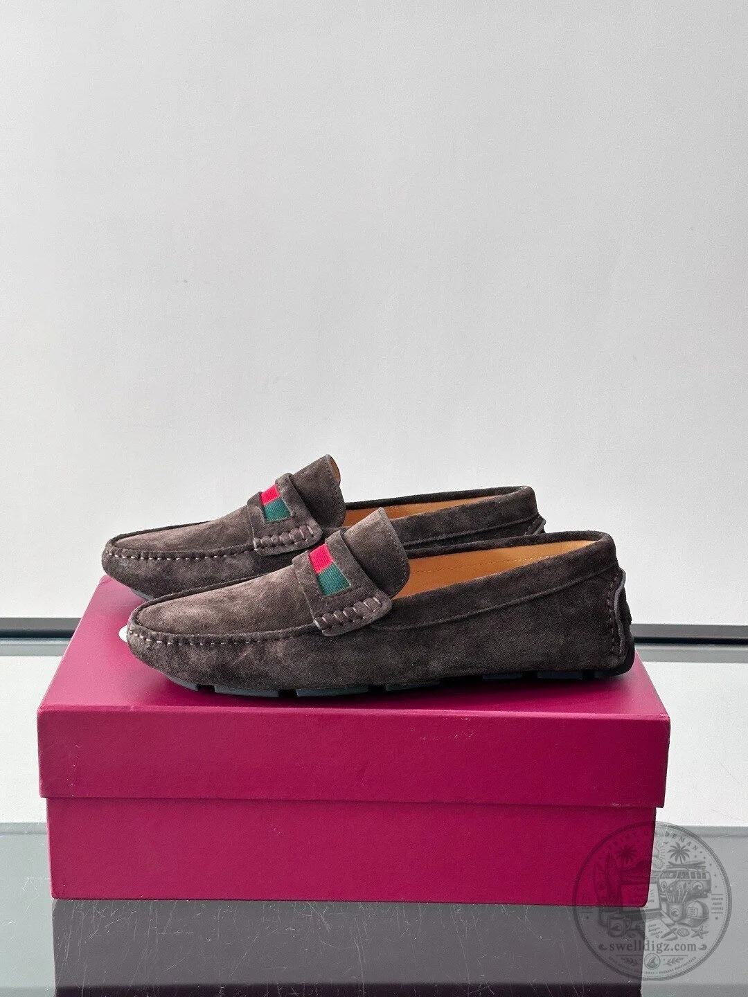 Gucci Brown Suede Loafers with Web Detail for Men and Women 7 Gucci Brown Suede Loafers with Web Detail for Men and Women