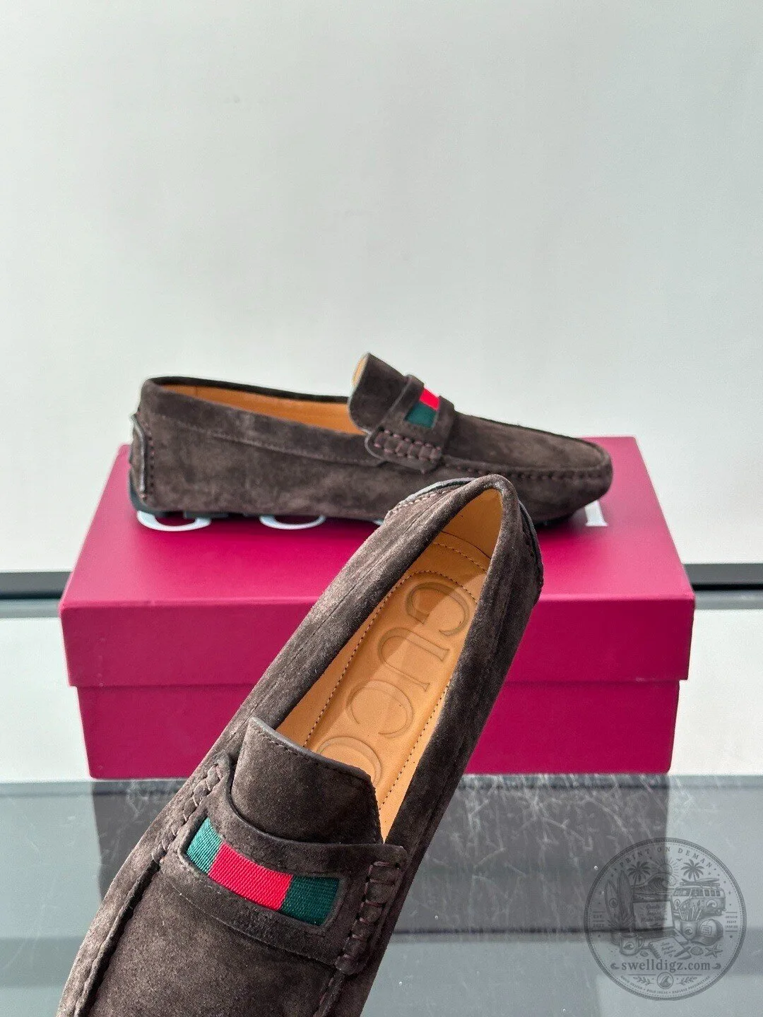 Gucci Brown Suede Loafers with Web Detail for Men and Women 8 Gucci Brown Suede Loafers with Web Detail for Men and Women