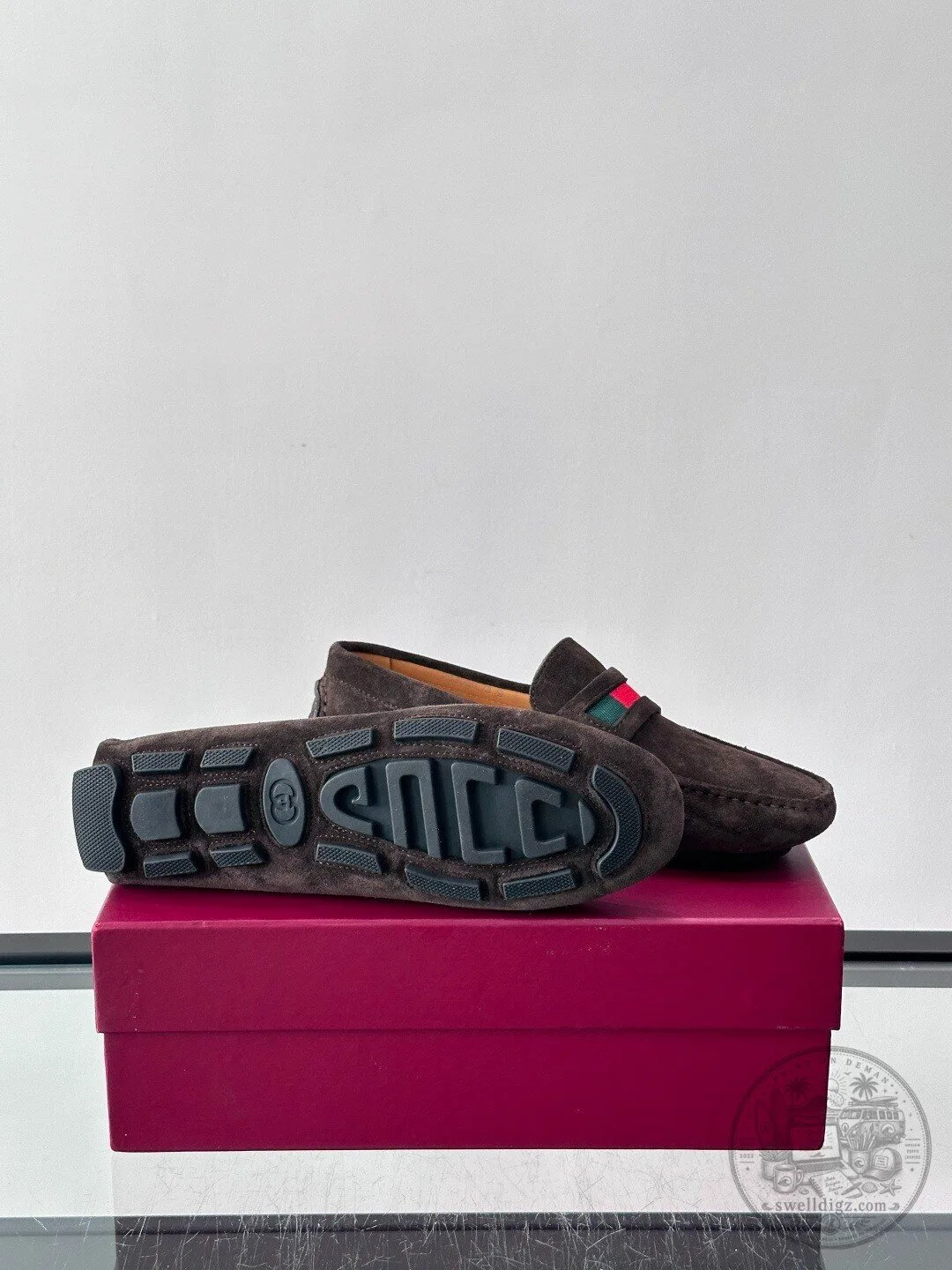 Gucci Brown Suede Loafers with Web Detail for Men and Women 9 Gucci Brown Suede Loafers with Web Detail for Men and Women