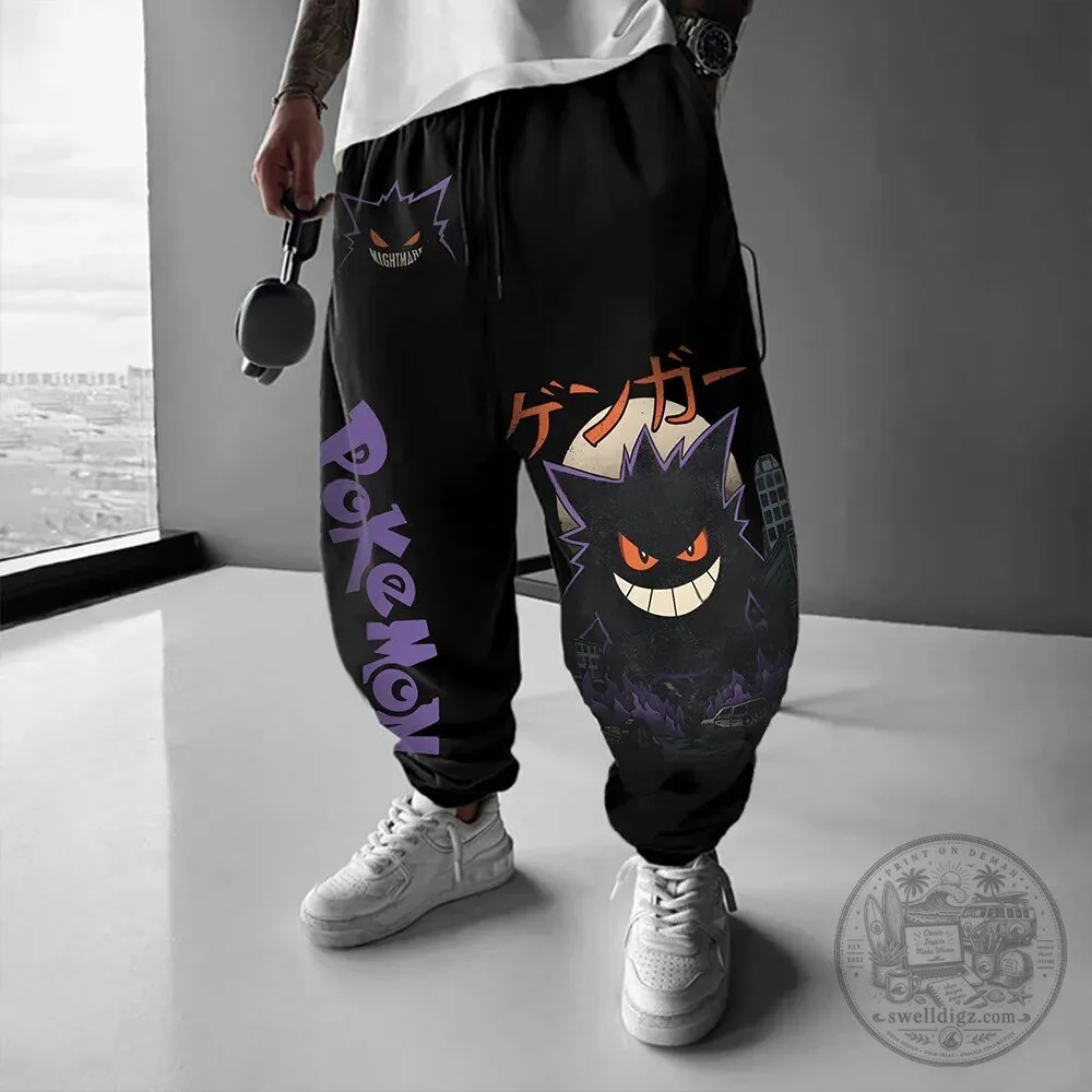 Pokemon Gengar Ghost Type Character Black Graphic Print Jogger Pants