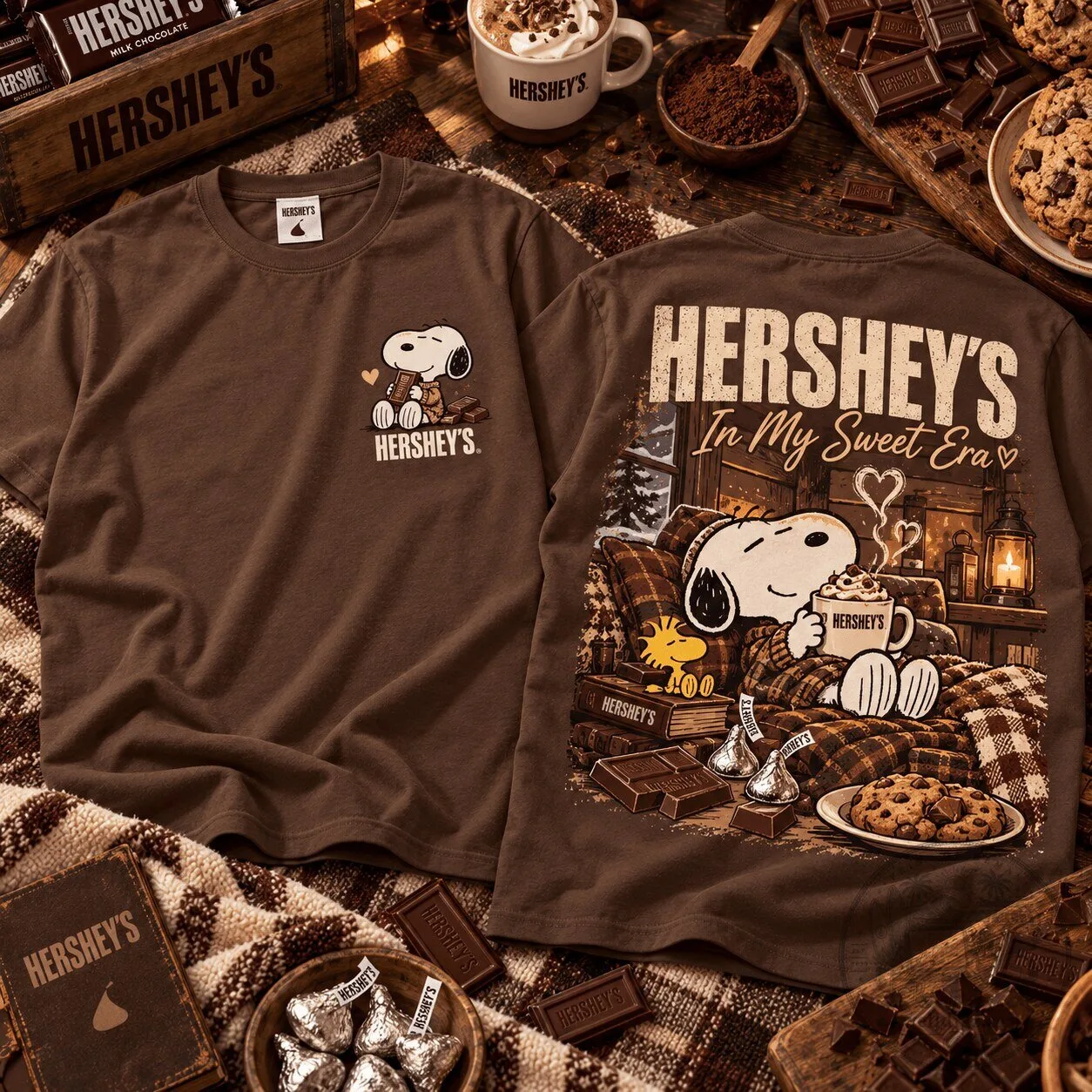 Hershey's Snoopy Woodstock Cozy Chocolate Hot Cocoa Sweet Moments T-Shirt 1 Hershey