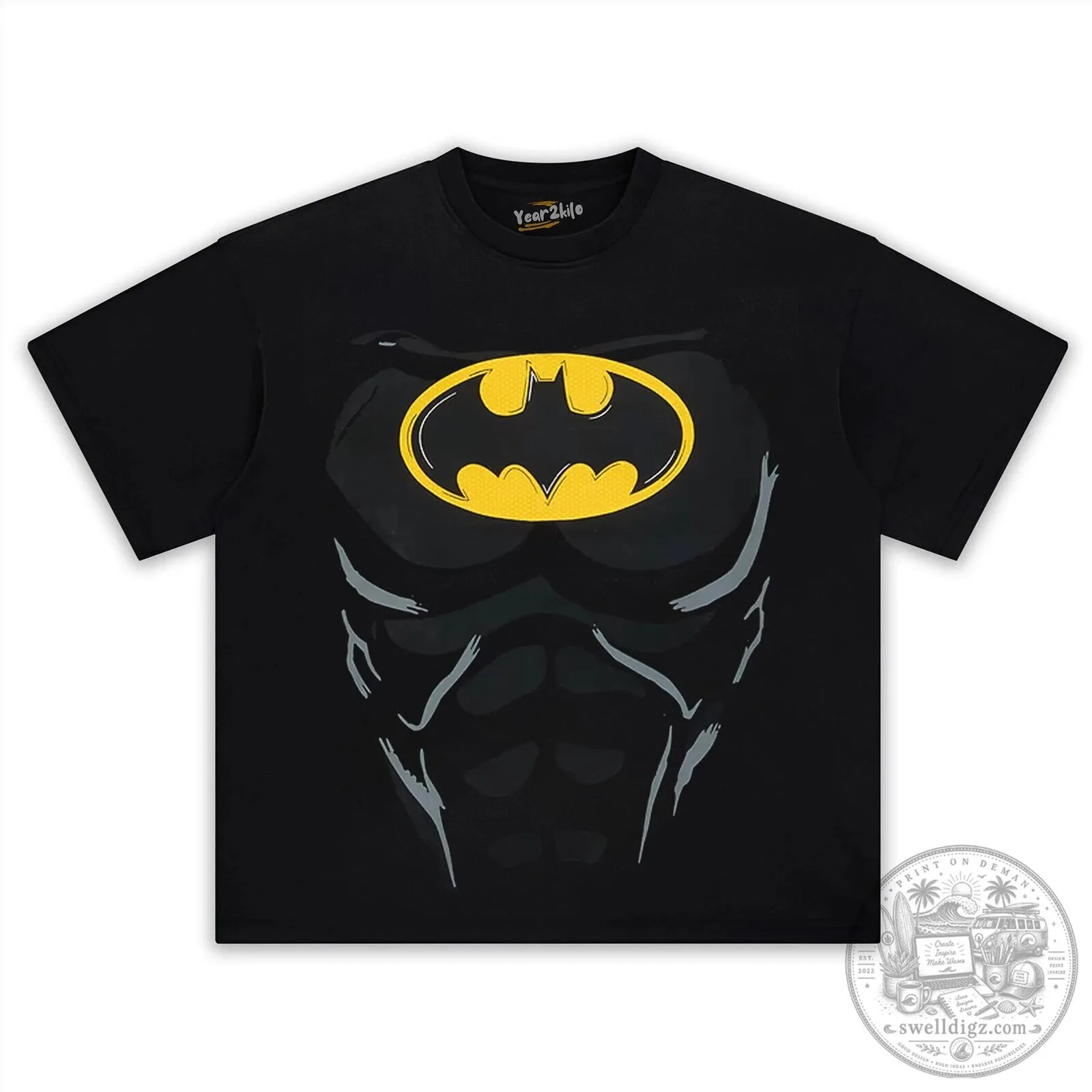 Batman Muscle Suit Superhero Costume Black T-Shirt