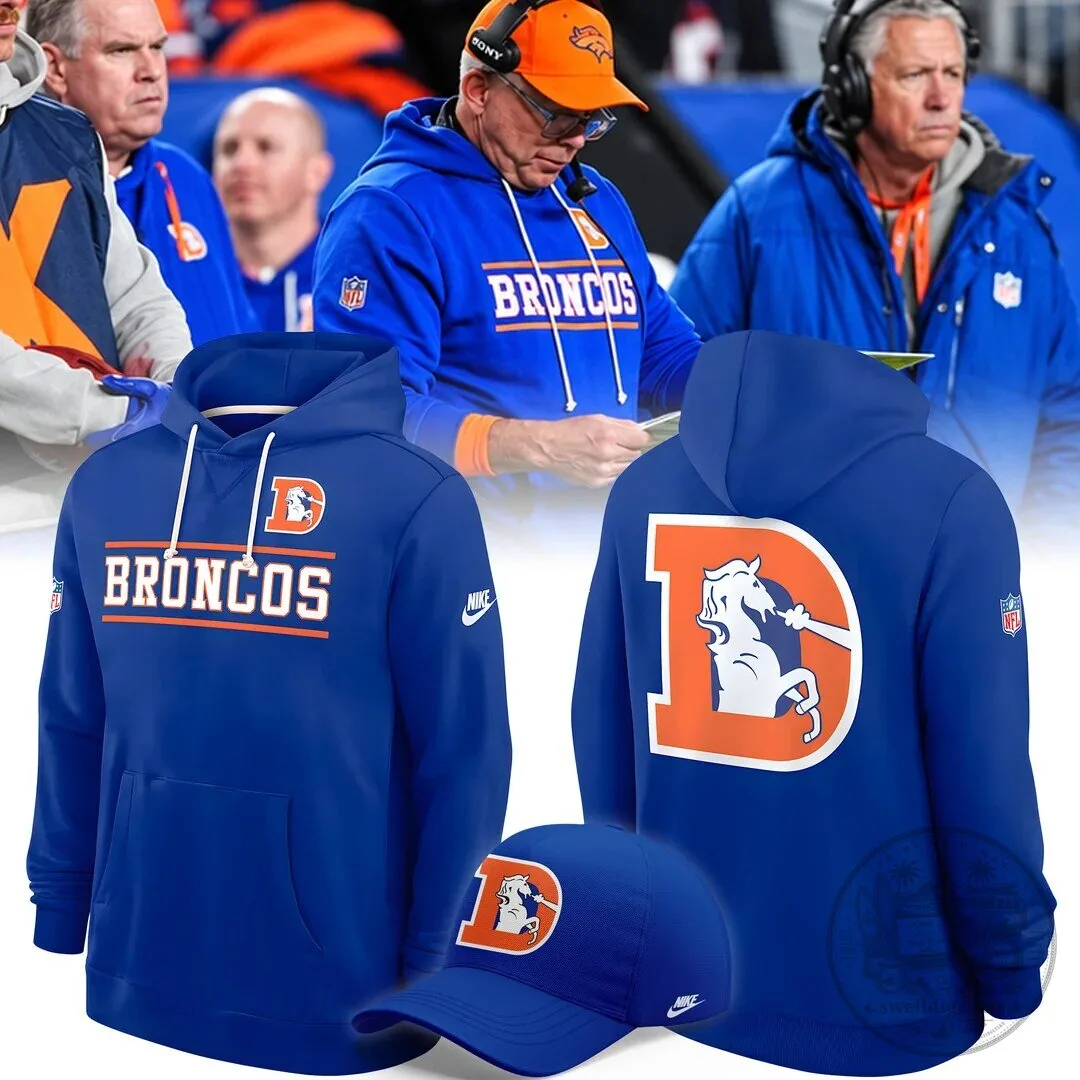 Denver Broncos NFL Football Team Logo Royal Blue Pullover Hoodie