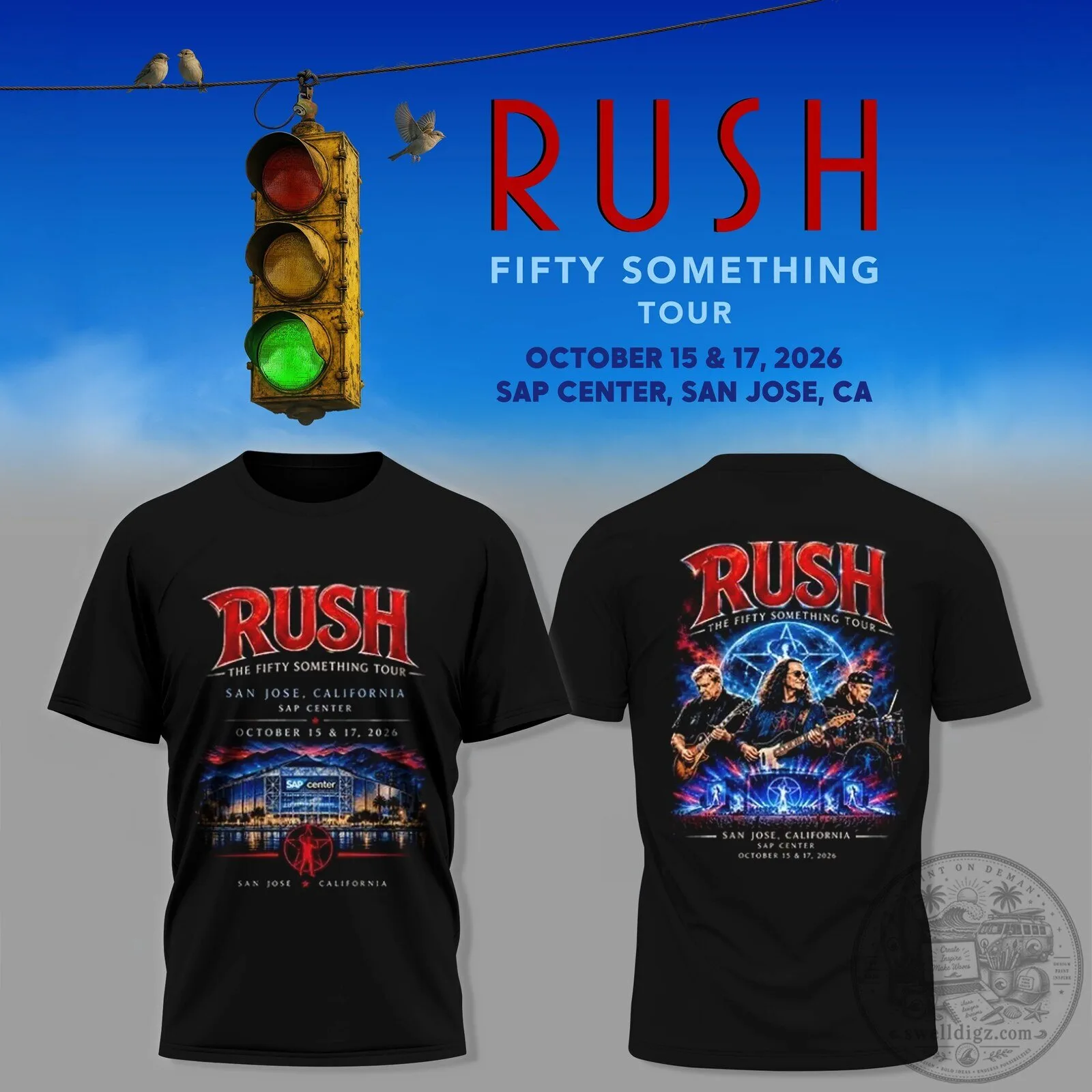 Rush Band Fifty Something Tour 2026 San Jose Concert Black T-Shirt