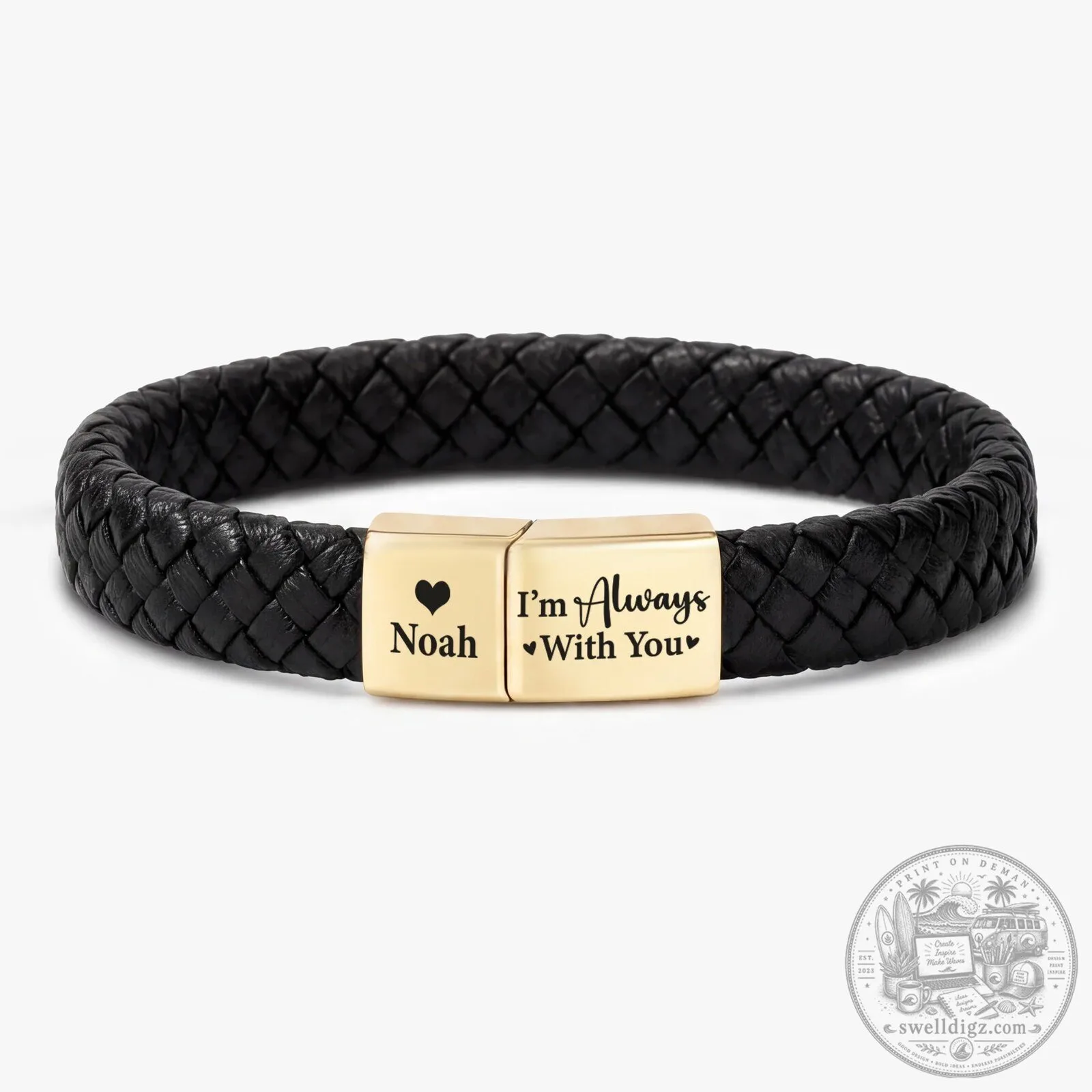 Personalized I'm Always With You Leather Braided Rope Bracelet