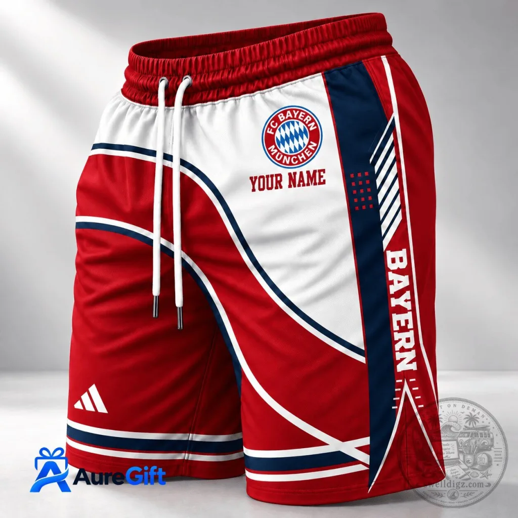 Bayern Munich Personalized Name Red White Blue Athletic Shorts Bayern Munich Personalized Name Red White Blue Athletic Shorts