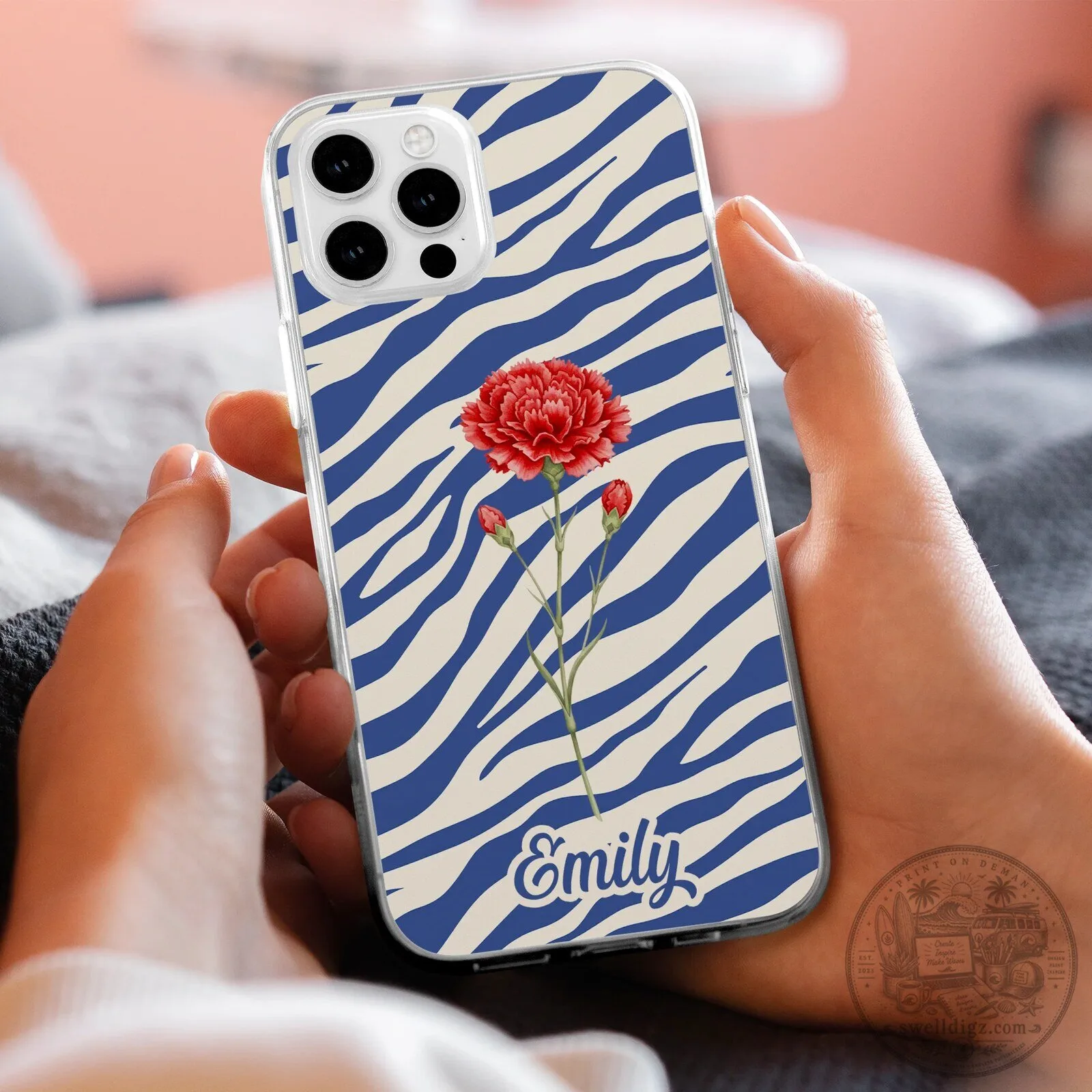 Personalized Zebra Print Birth Flower Custom Name iPhone Case 9 Personalized Zebra Print Birth Flower Custom Name iPhone Case