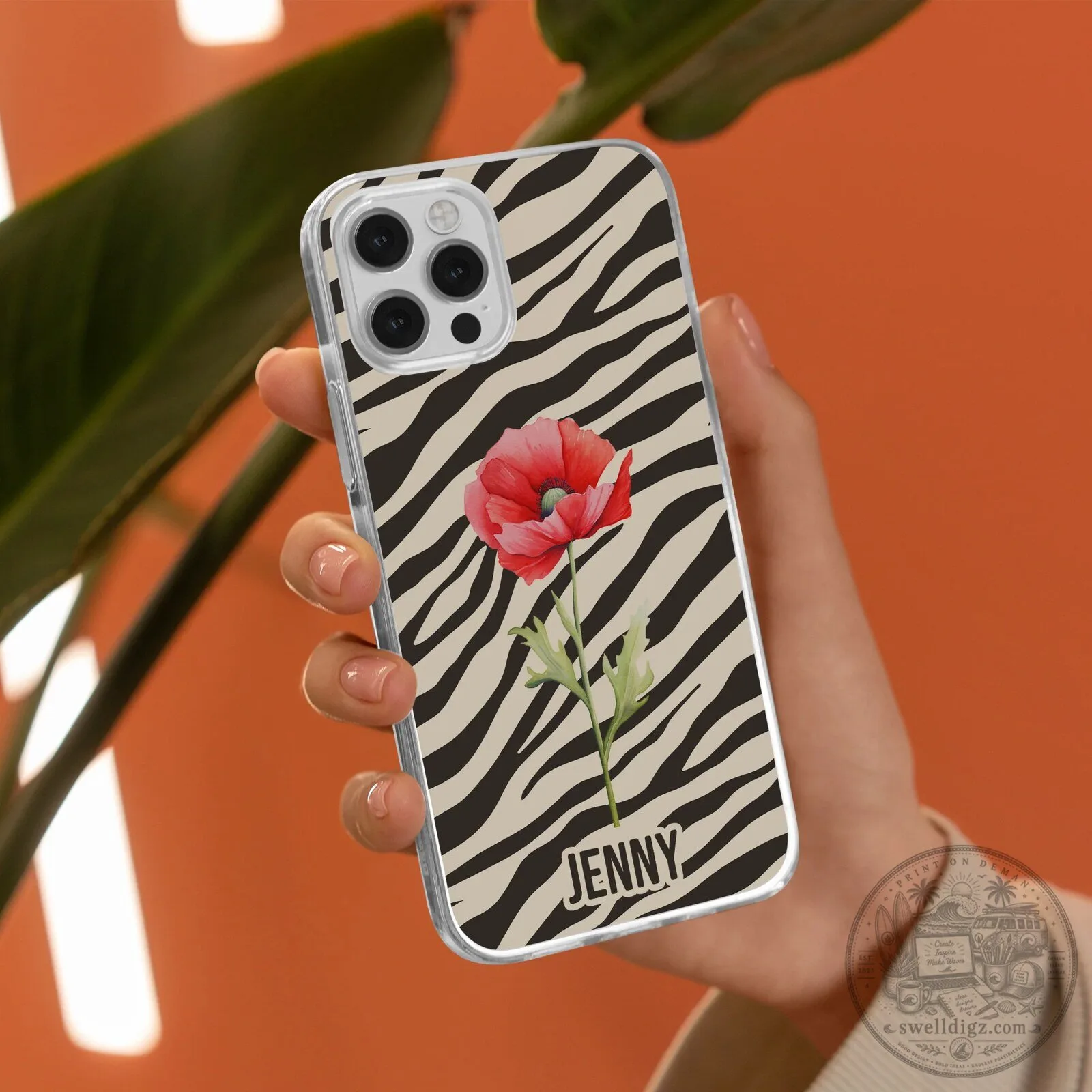 Personalized Zebra Print Birth Flower Custom Name iPhone Case 10 Personalized Zebra Print Birth Flower Custom Name iPhone Case