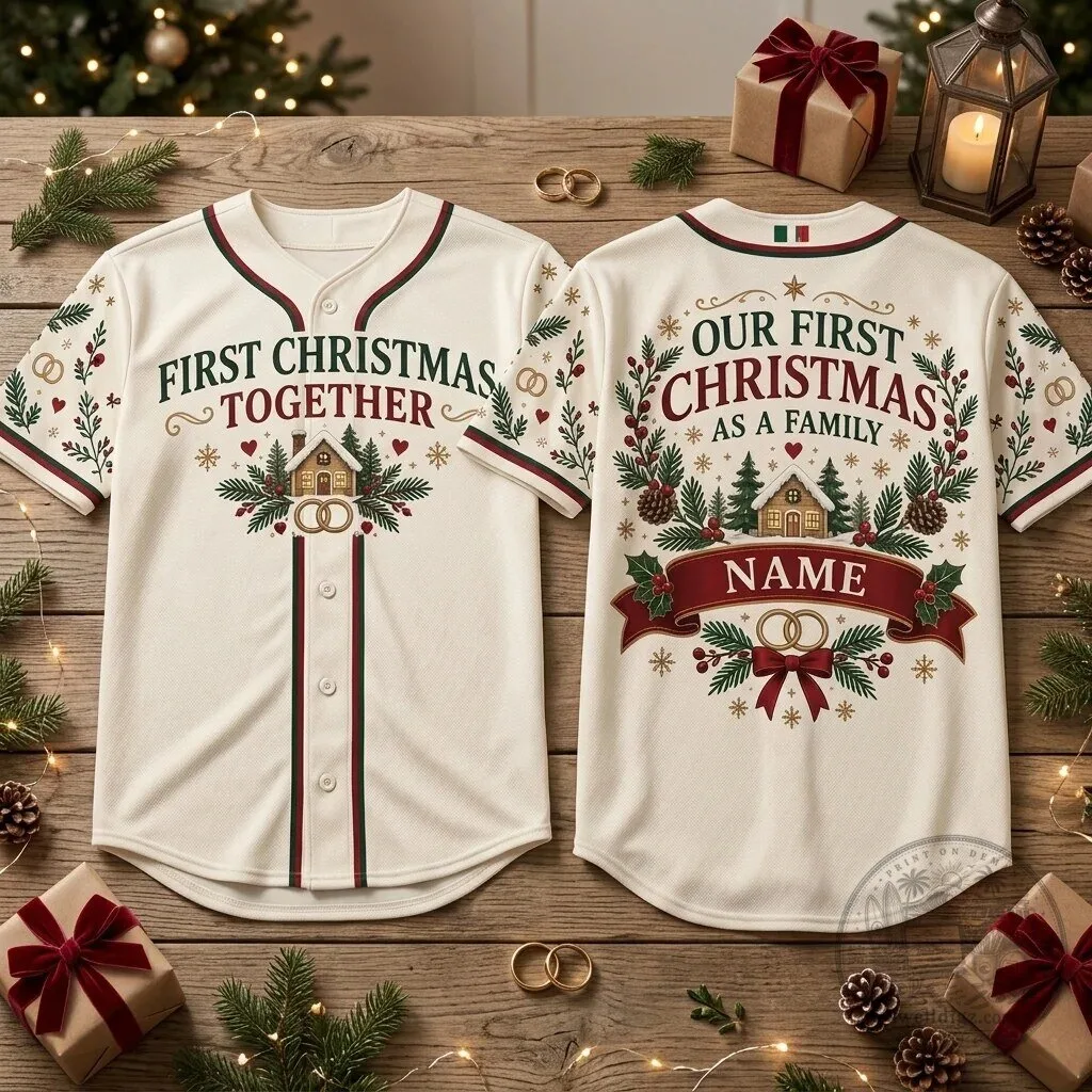 First Christmas Together Personalized Baseball Jersey Holiday Gift