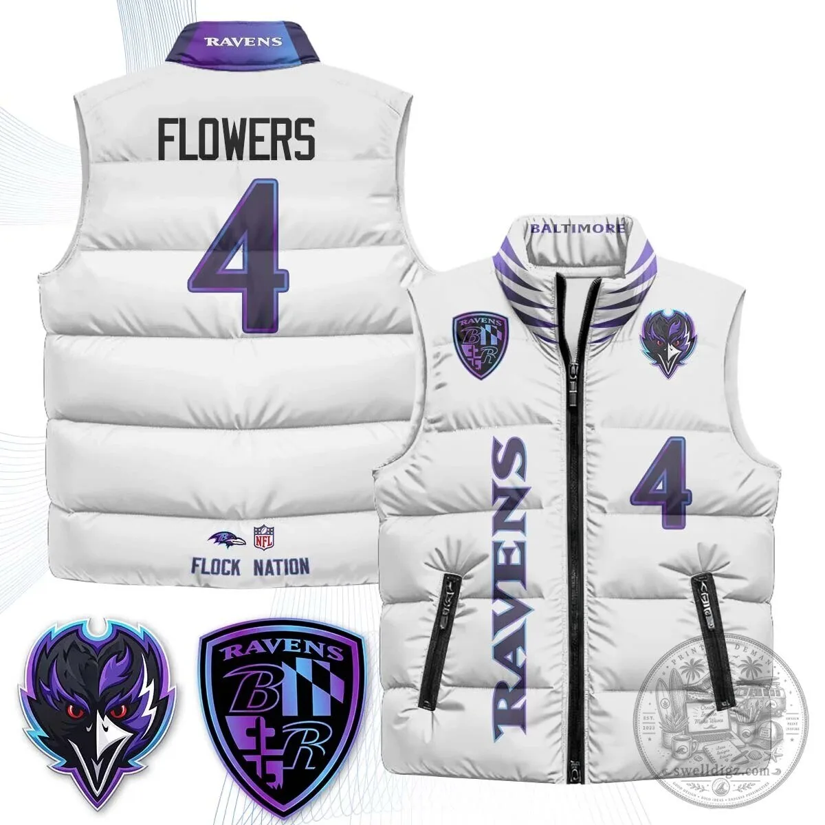 Lamar Jackson Number 8 NFL Puffer Vest for Baltimore Ravens Fans 42 Lamar Jackson Number 8 NFL Puffer Vest for Baltimore Ravens Fans