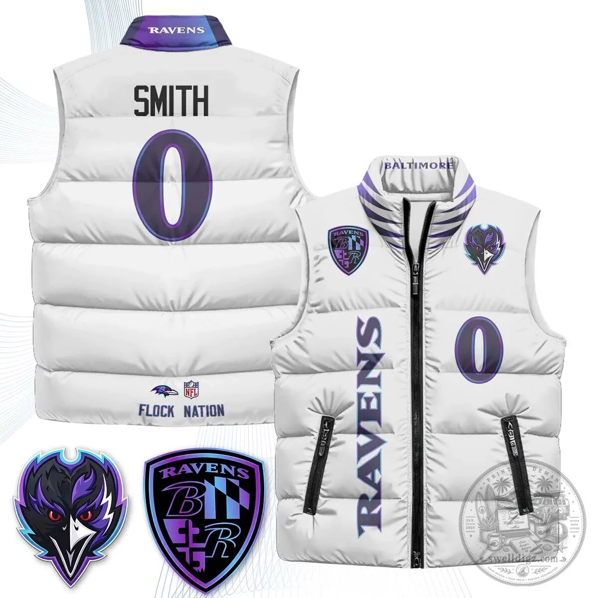 Lamar Jackson Number 8 NFL Puffer Vest for Baltimore Ravens Fans 44 Lamar Jackson Number 8 NFL Puffer Vest for Baltimore Ravens Fans