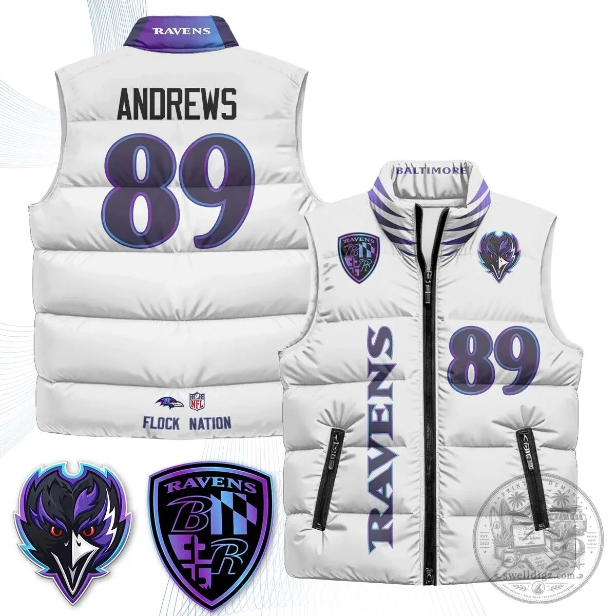 Lamar Jackson Number 8 NFL Puffer Vest for Baltimore Ravens Fans 45 Lamar Jackson Number 8 NFL Puffer Vest for Baltimore Ravens Fans
