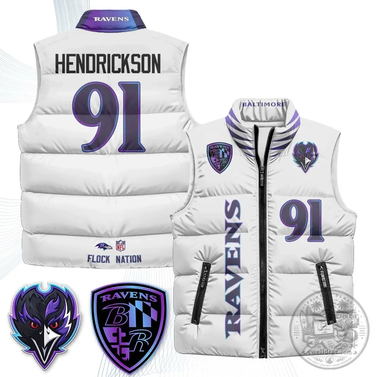 Lamar Jackson Number 8 NFL Puffer Vest for Baltimore Ravens Fans 47 Lamar Jackson Number 8 NFL Puffer Vest for Baltimore Ravens Fans