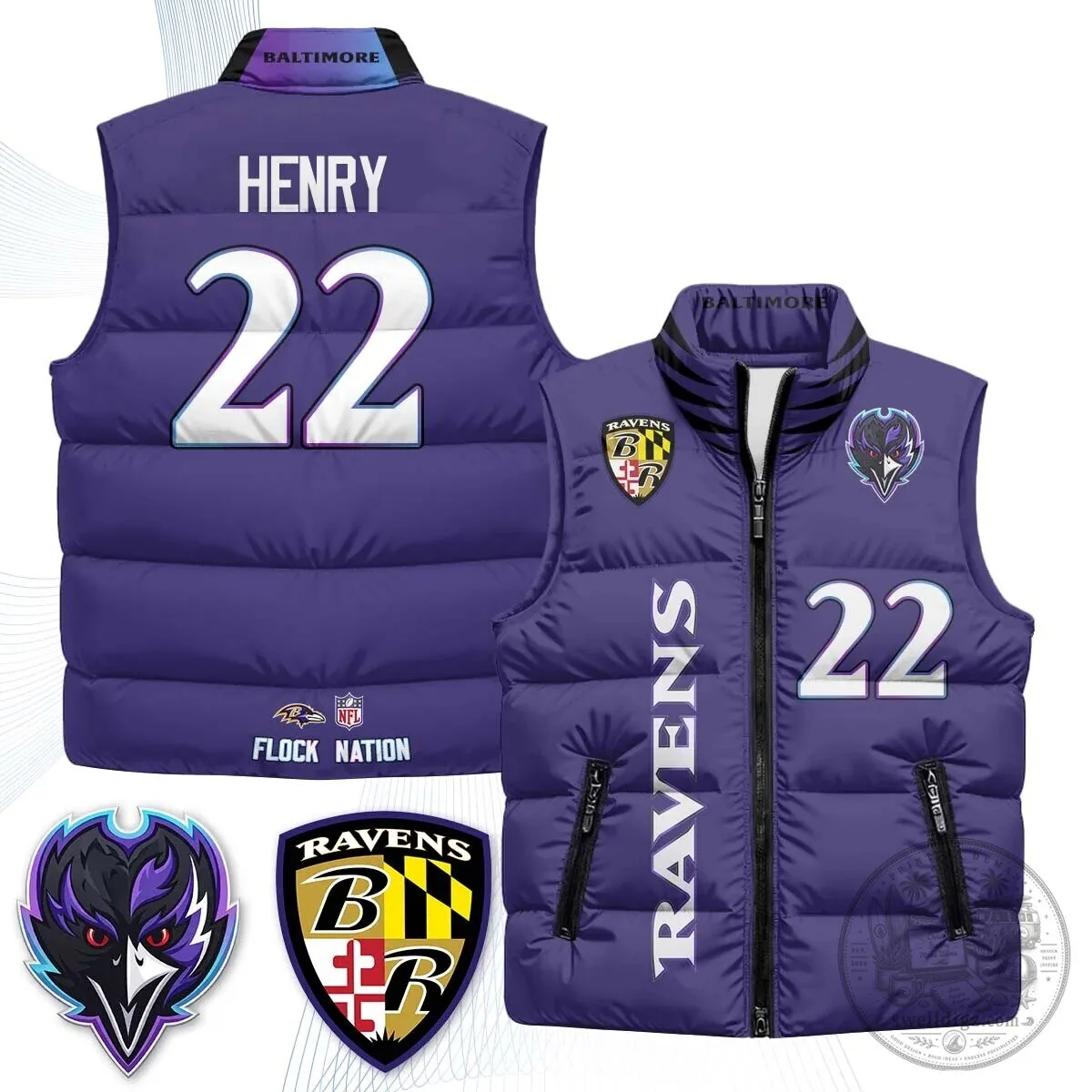 Lamar Jackson Number 8 NFL Puffer Vest for Baltimore Ravens Fans 51 Lamar Jackson Number 8 NFL Puffer Vest for Baltimore Ravens Fans