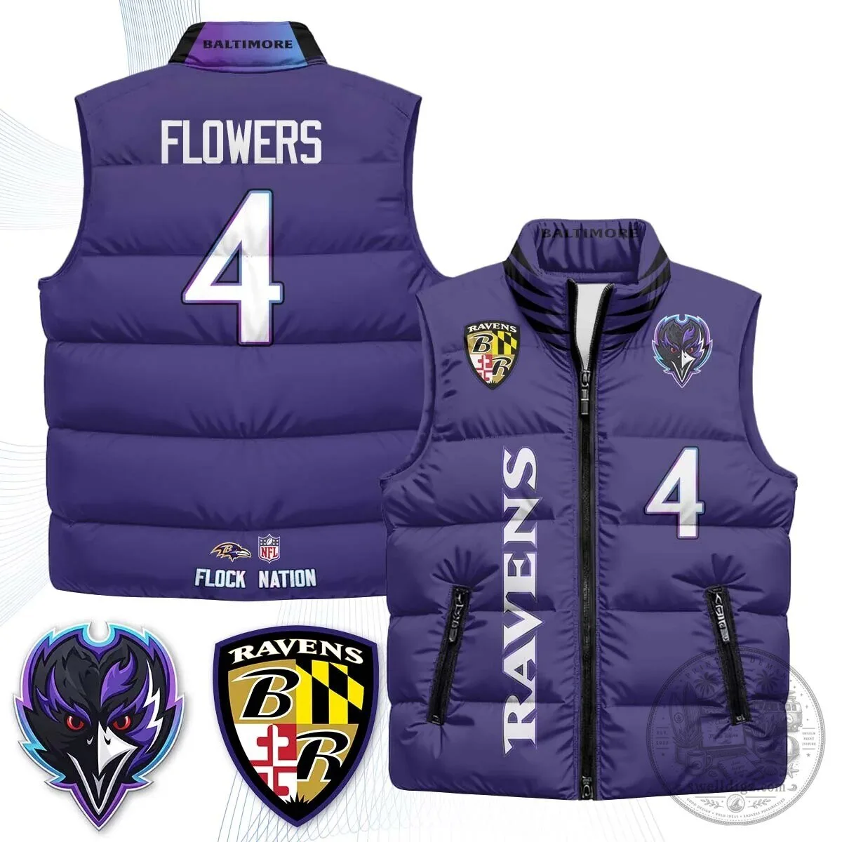 Lamar Jackson Number 8 NFL Puffer Vest for Baltimore Ravens Fans 52 Lamar Jackson Number 8 NFL Puffer Vest for Baltimore Ravens Fans