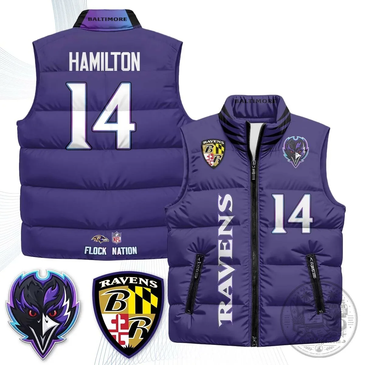 Lamar Jackson Number 8 NFL Puffer Vest for Baltimore Ravens Fans 53 Lamar Jackson Number 8 NFL Puffer Vest for Baltimore Ravens Fans