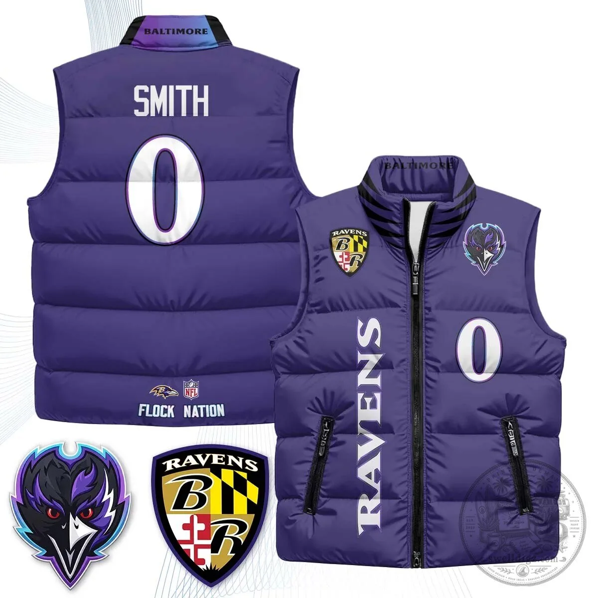 Lamar Jackson Number 8 NFL Puffer Vest for Baltimore Ravens Fans 54 Lamar Jackson Number 8 NFL Puffer Vest for Baltimore Ravens Fans
