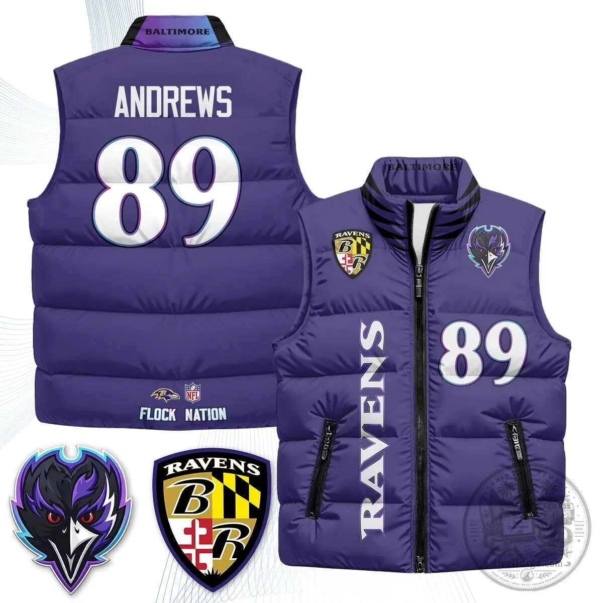 Lamar Jackson Number 8 NFL Puffer Vest for Baltimore Ravens Fans 55 Lamar Jackson Number 8 NFL Puffer Vest for Baltimore Ravens Fans