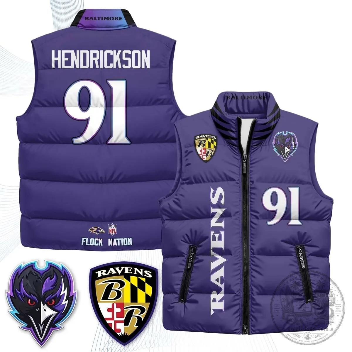 Lamar Jackson Number 8 NFL Puffer Vest for Baltimore Ravens Fans 57 Lamar Jackson Number 8 NFL Puffer Vest for Baltimore Ravens Fans