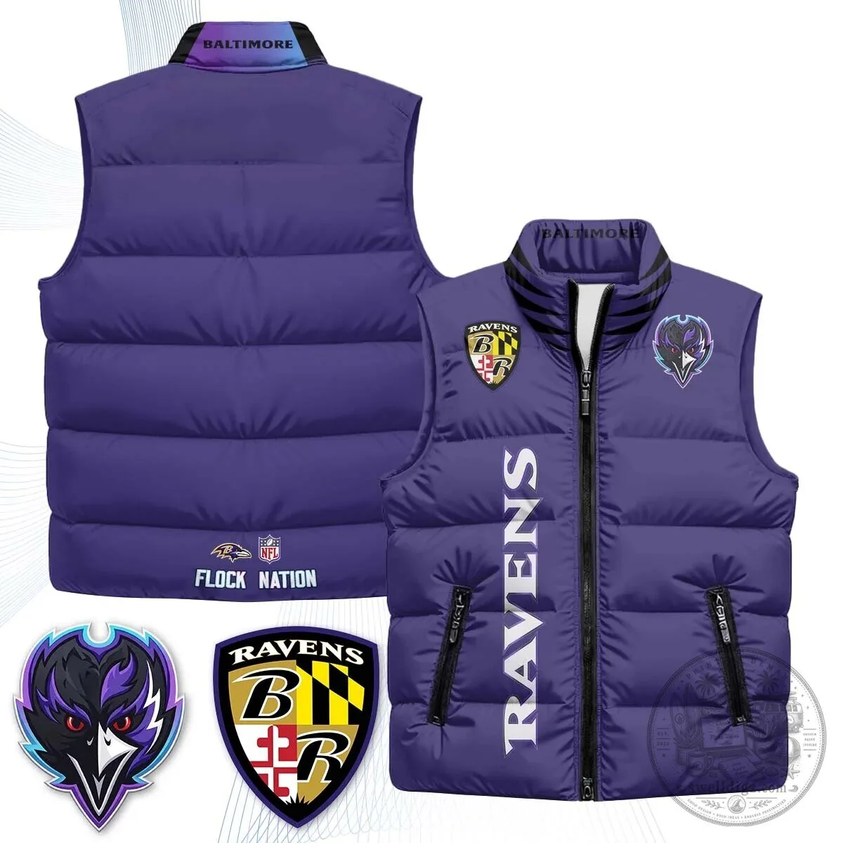 Lamar Jackson Number 8 NFL Puffer Vest for Baltimore Ravens Fans 58 Lamar Jackson Number 8 NFL Puffer Vest for Baltimore Ravens Fans