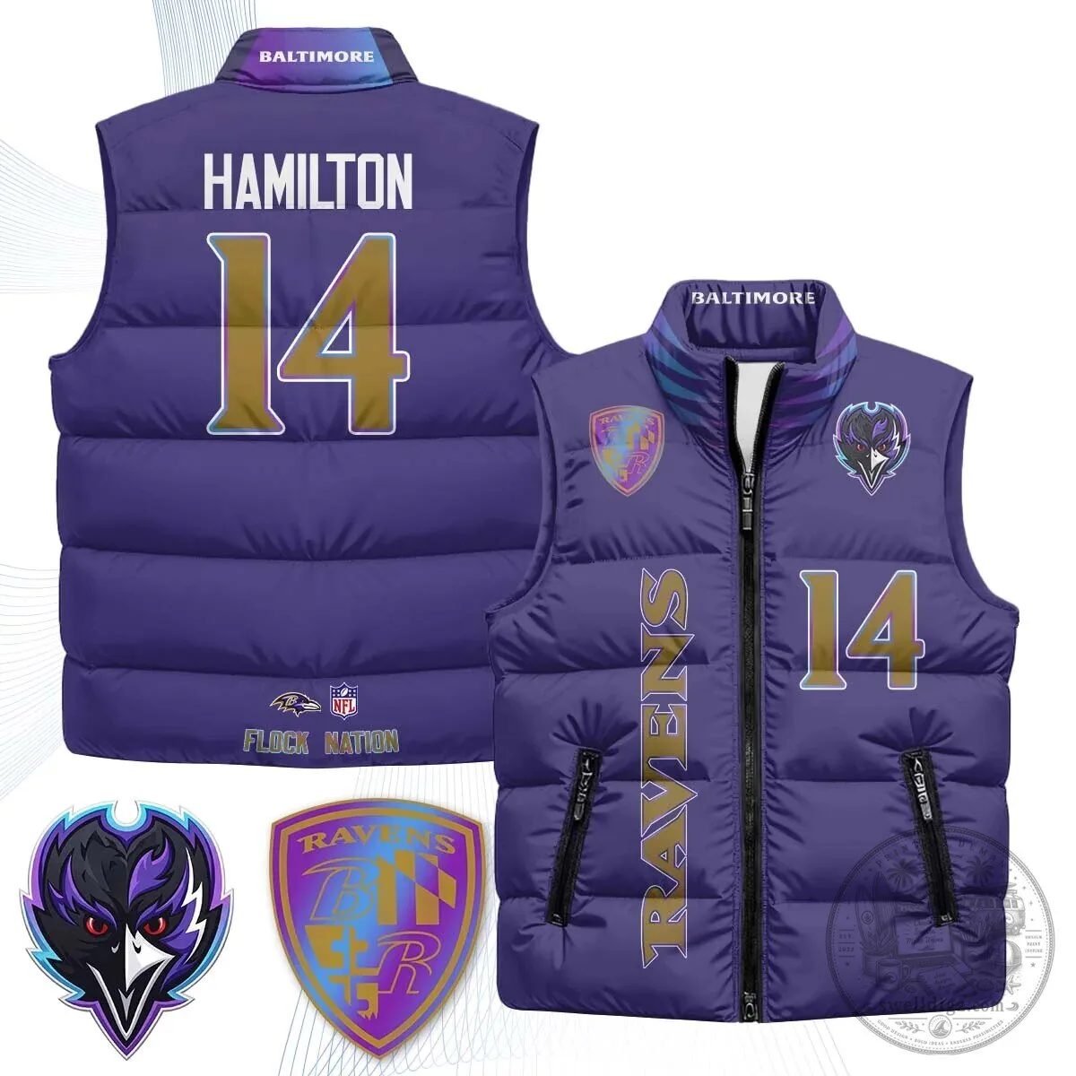 Lamar Jackson Number 8 NFL Puffer Vest for Baltimore Ravens Fans 63 Lamar Jackson Number 8 NFL Puffer Vest for Baltimore Ravens Fans