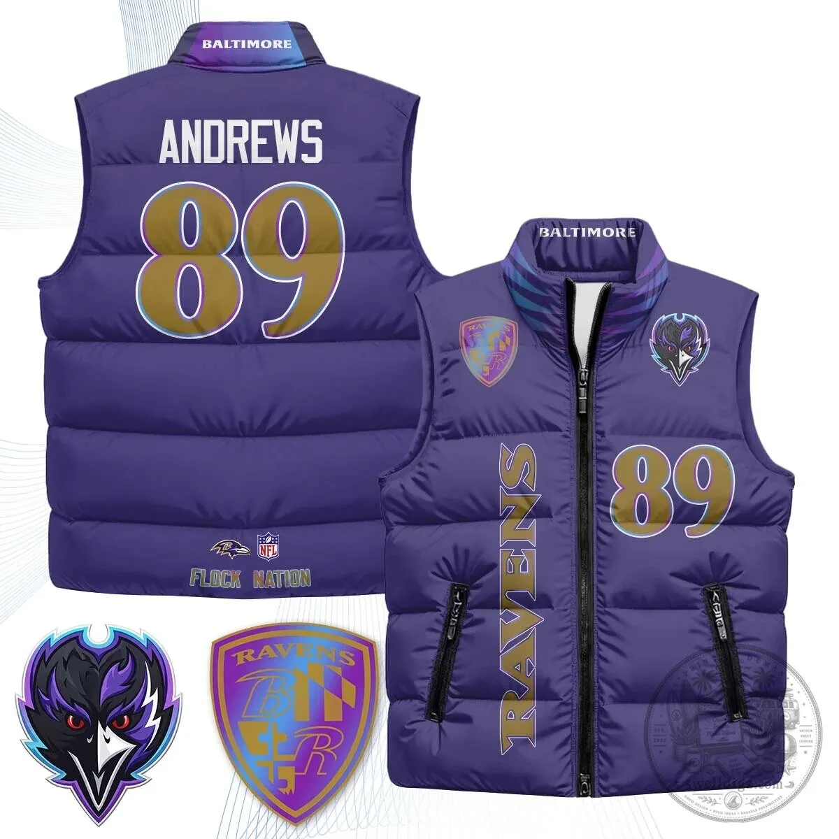 Lamar Jackson Number 8 NFL Puffer Vest for Baltimore Ravens Fans 65 Lamar Jackson Number 8 NFL Puffer Vest for Baltimore Ravens Fans