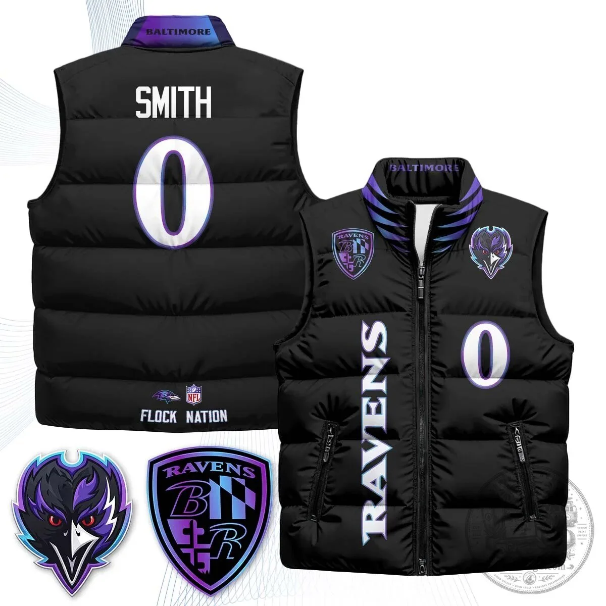 Lamar Jackson Number 8 NFL Puffer Vest for Baltimore Ravens Fans 74 Lamar Jackson Number 8 NFL Puffer Vest for Baltimore Ravens Fans