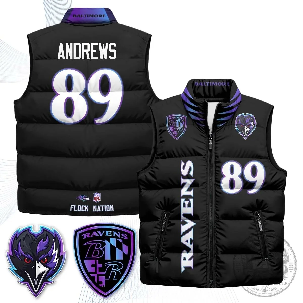 Lamar Jackson Number 8 NFL Puffer Vest for Baltimore Ravens Fans 75 Lamar Jackson Number 8 NFL Puffer Vest for Baltimore Ravens Fans