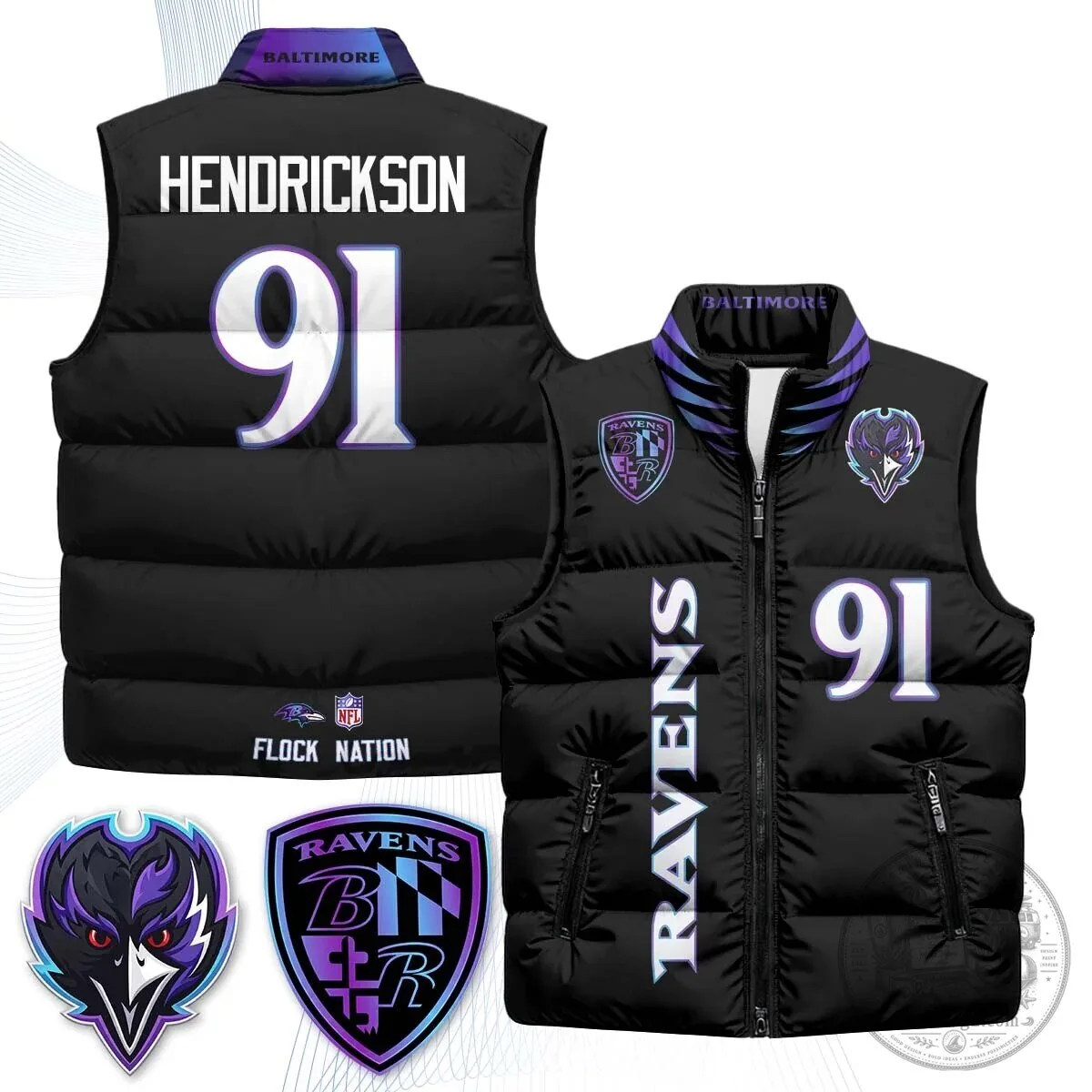 Lamar Jackson Number 8 NFL Puffer Vest for Baltimore Ravens Fans 77 Lamar Jackson Number 8 NFL Puffer Vest for Baltimore Ravens Fans
