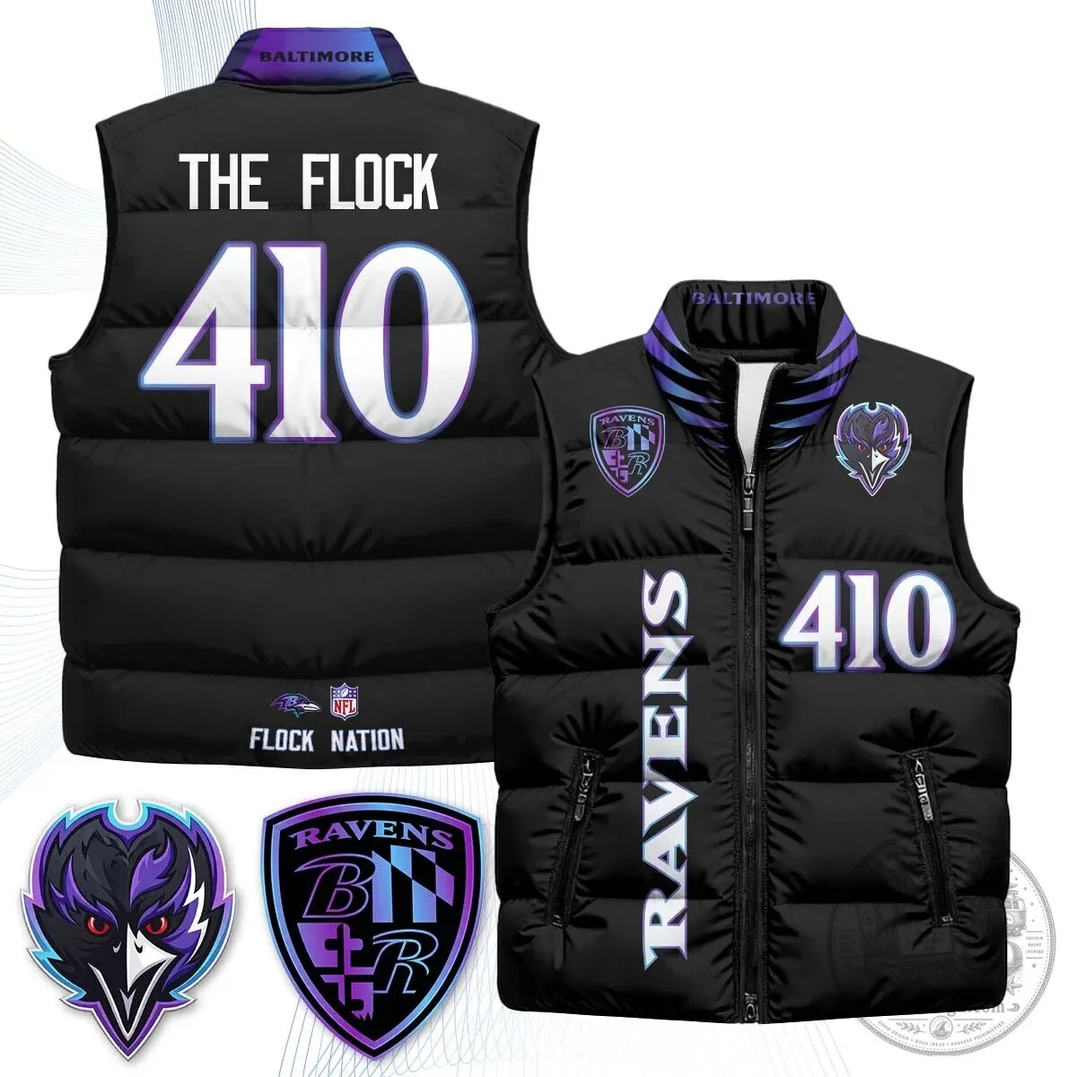 Lamar Jackson Number 8 NFL Puffer Vest for Baltimore Ravens Fans 79 Lamar Jackson Number 8 NFL Puffer Vest for Baltimore Ravens Fans