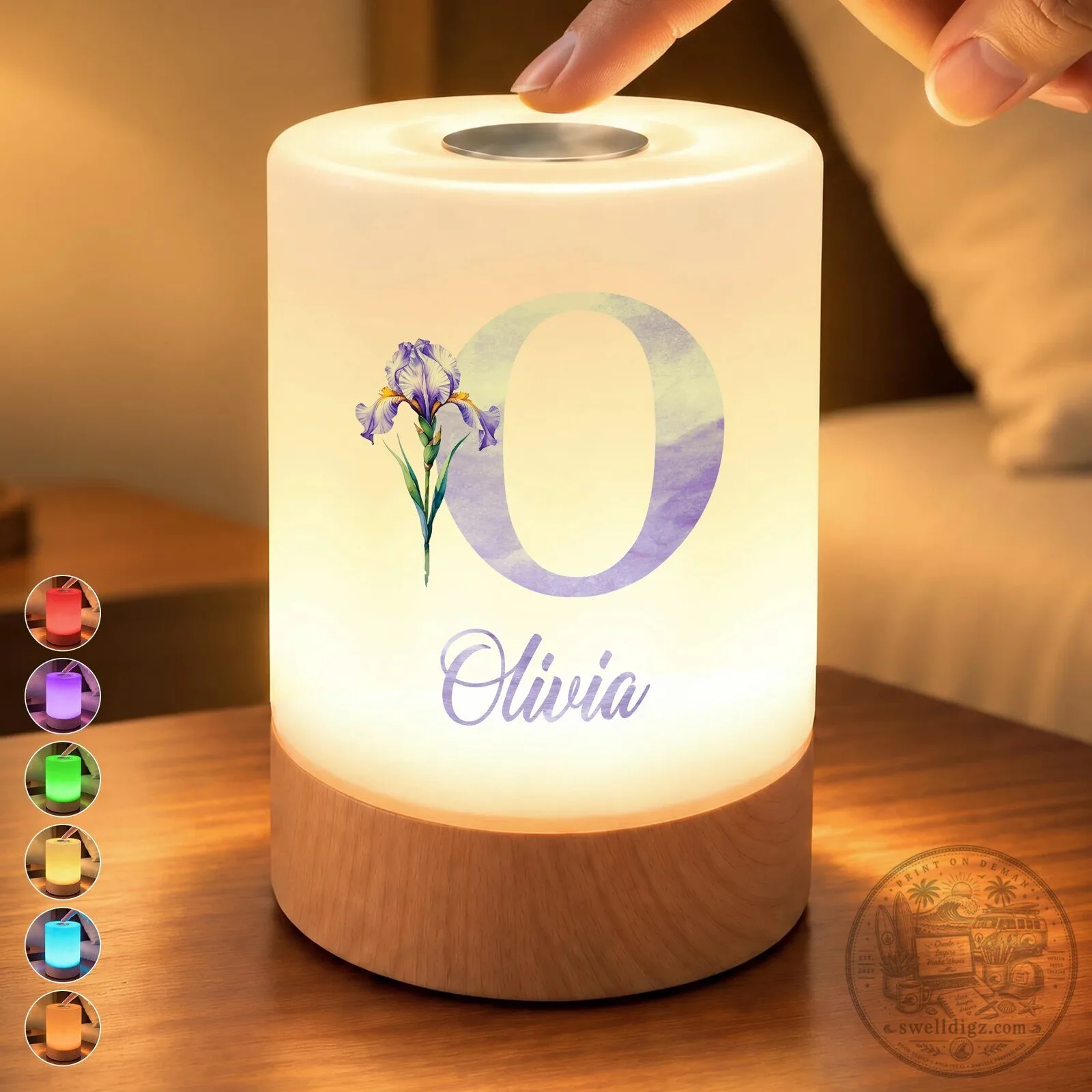 Personalized Iris Flower Initial Night Light Lamp for Bedroom Decor