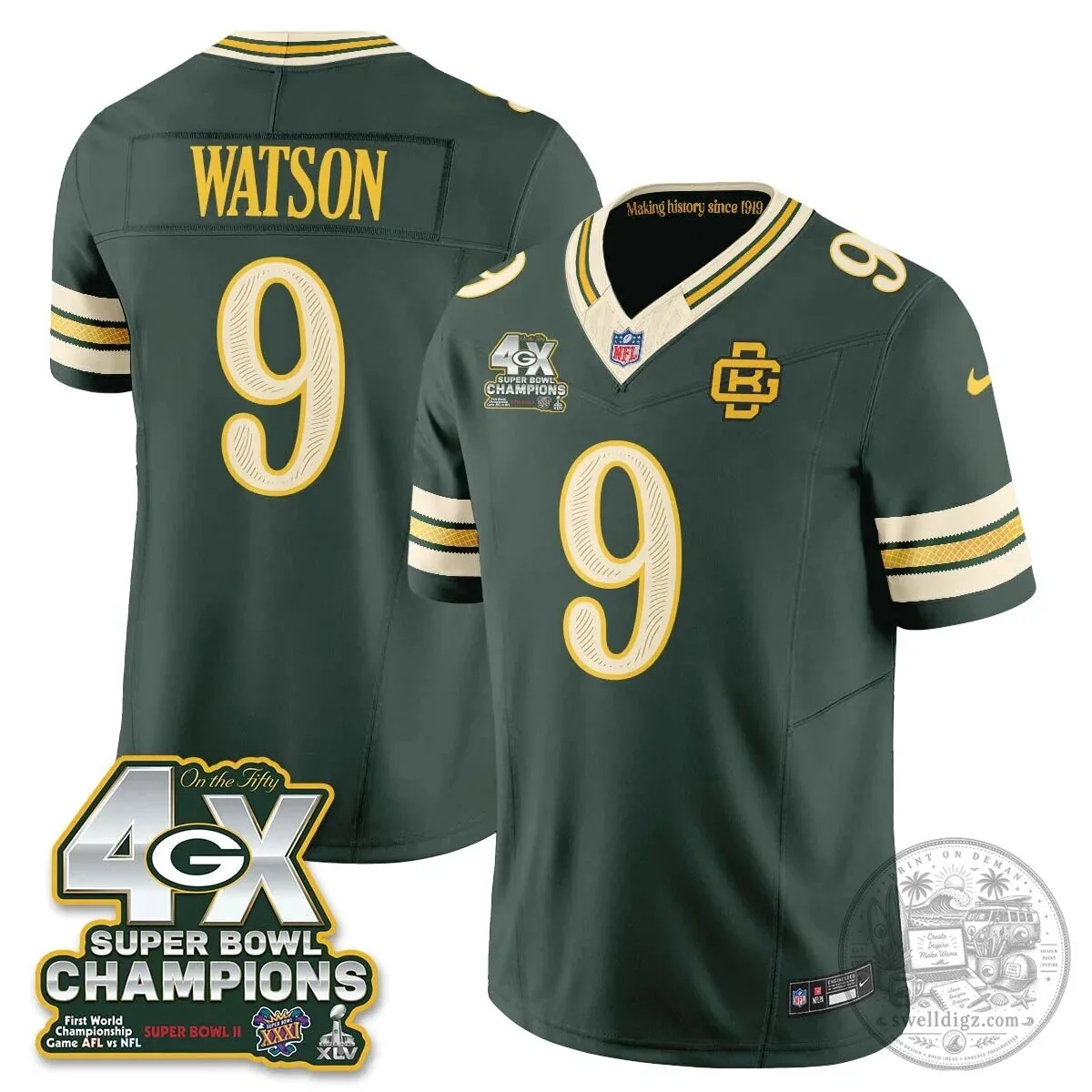 Green Bay Packers Jordan Love Super Bowl Champions Football Jersey 33 Green Bay Packers Jordan Love Super Bowl Champions Football Jersey