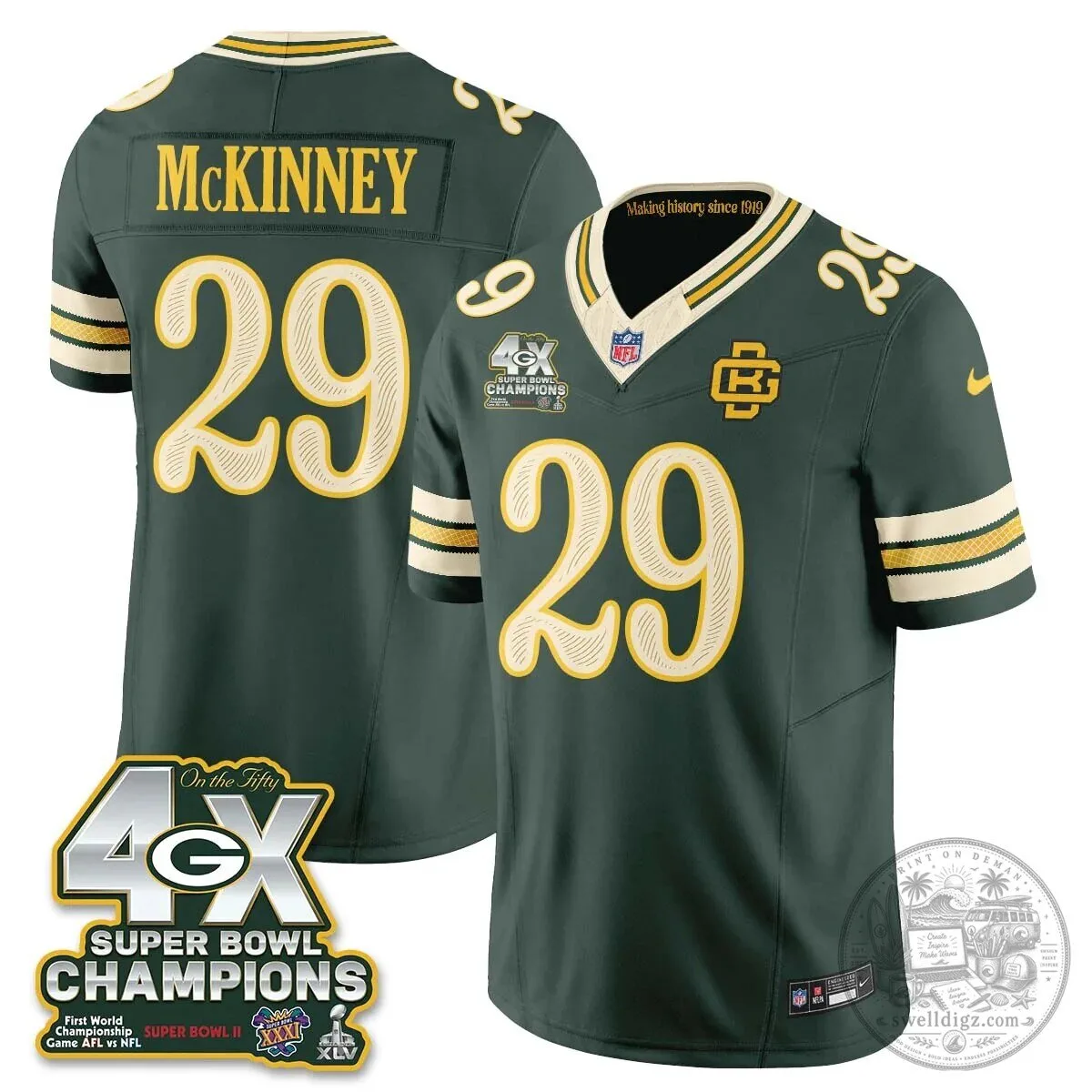 Green Bay Packers Jordan Love Super Bowl Champions Football Jersey 34 Green Bay Packers Jordan Love Super Bowl Champions Football Jersey