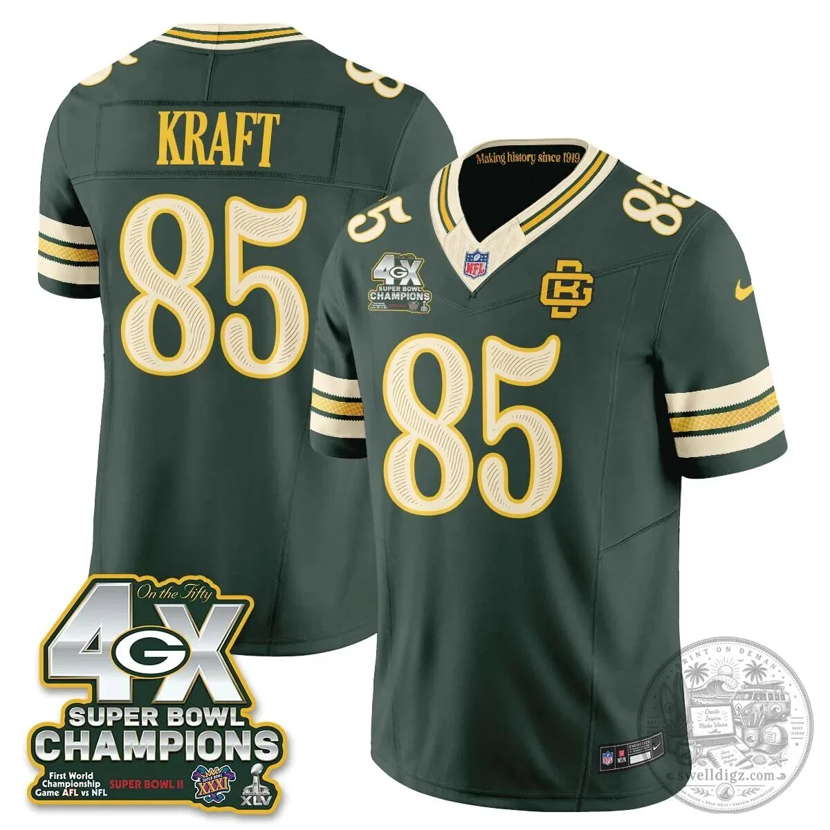 Green Bay Packers Jordan Love Super Bowl Champions Football Jersey 36 Green Bay Packers Jordan Love Super Bowl Champions Football Jersey