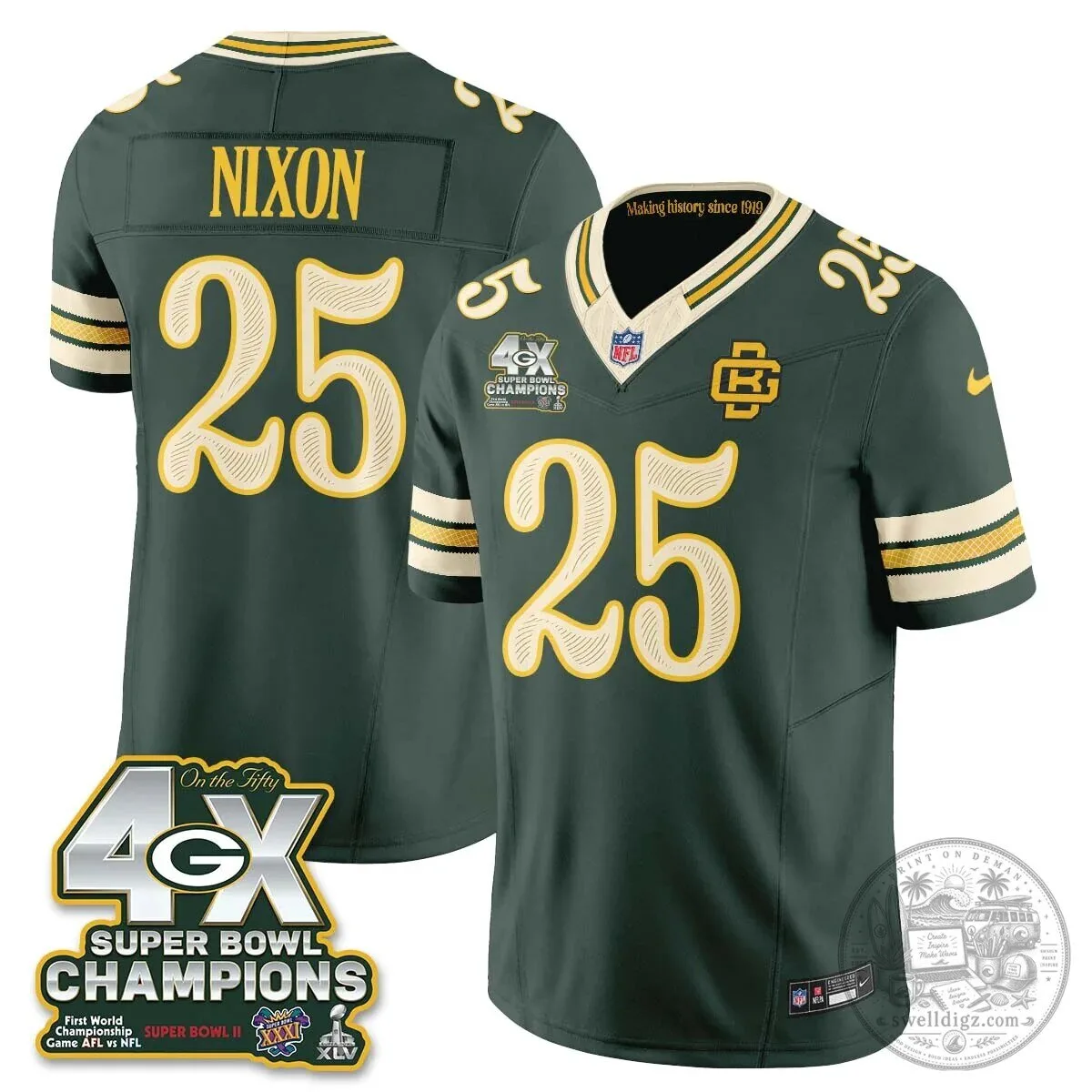 Green Bay Packers Jordan Love Super Bowl Champions Football Jersey 37 Green Bay Packers Jordan Love Super Bowl Champions Football Jersey