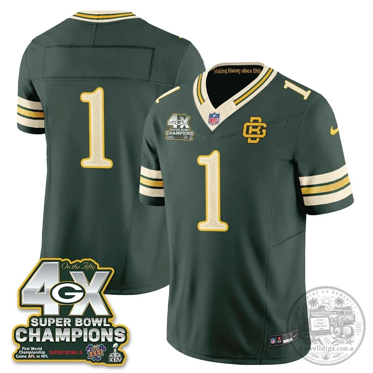 Green Bay Packers Jordan Love Super Bowl Champions Football Jersey 38 Green Bay Packers Jordan Love Super Bowl Champions Football Jersey