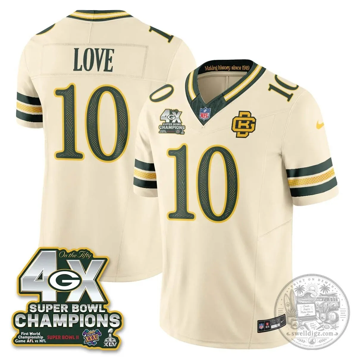Green Bay Packers Jordan Love Super Bowl Champions Football Jersey 40 Green Bay Packers Jordan Love Super Bowl Champions Football Jersey
