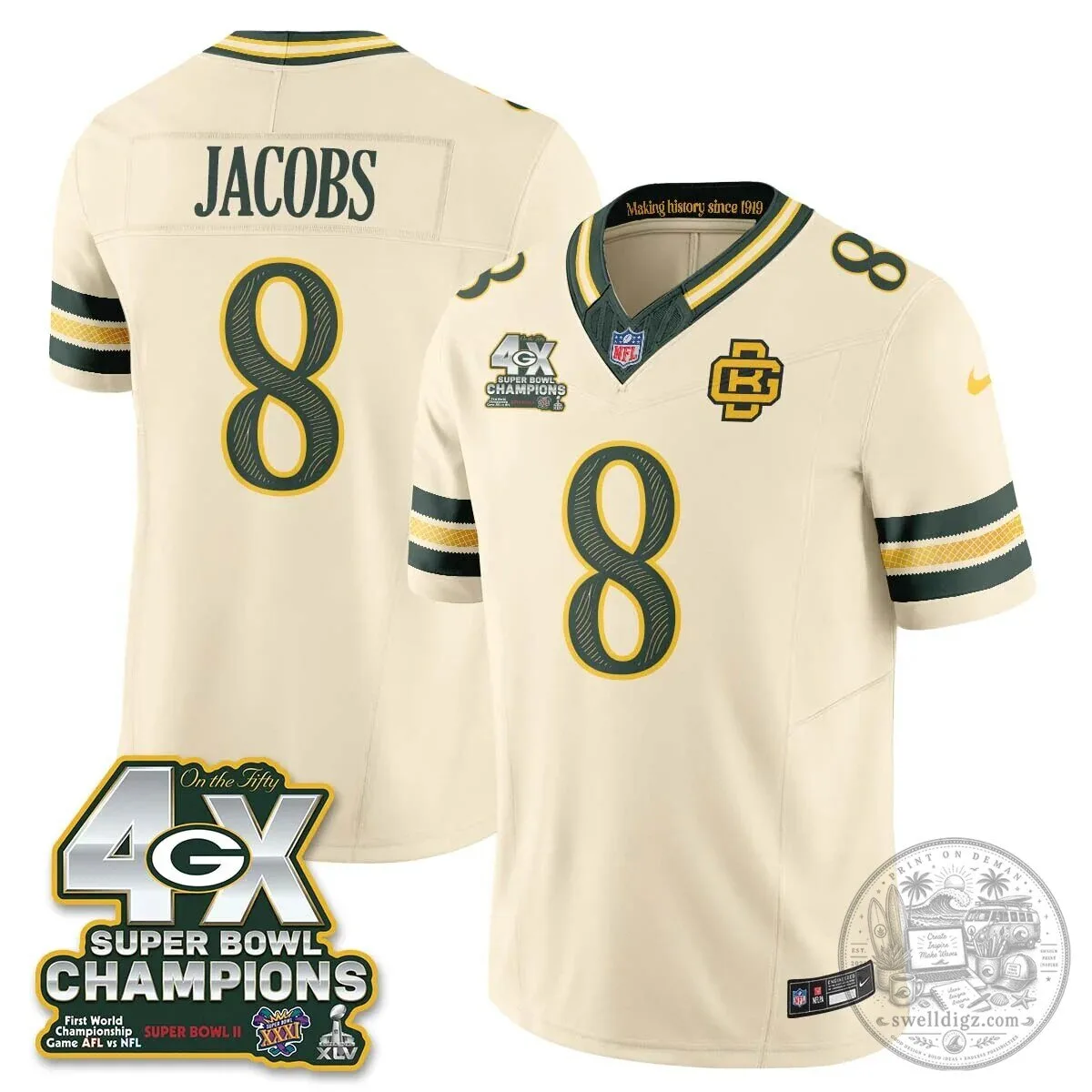 Green Bay Packers Jordan Love Super Bowl Champions Football Jersey 41 Green Bay Packers Jordan Love Super Bowl Champions Football Jersey